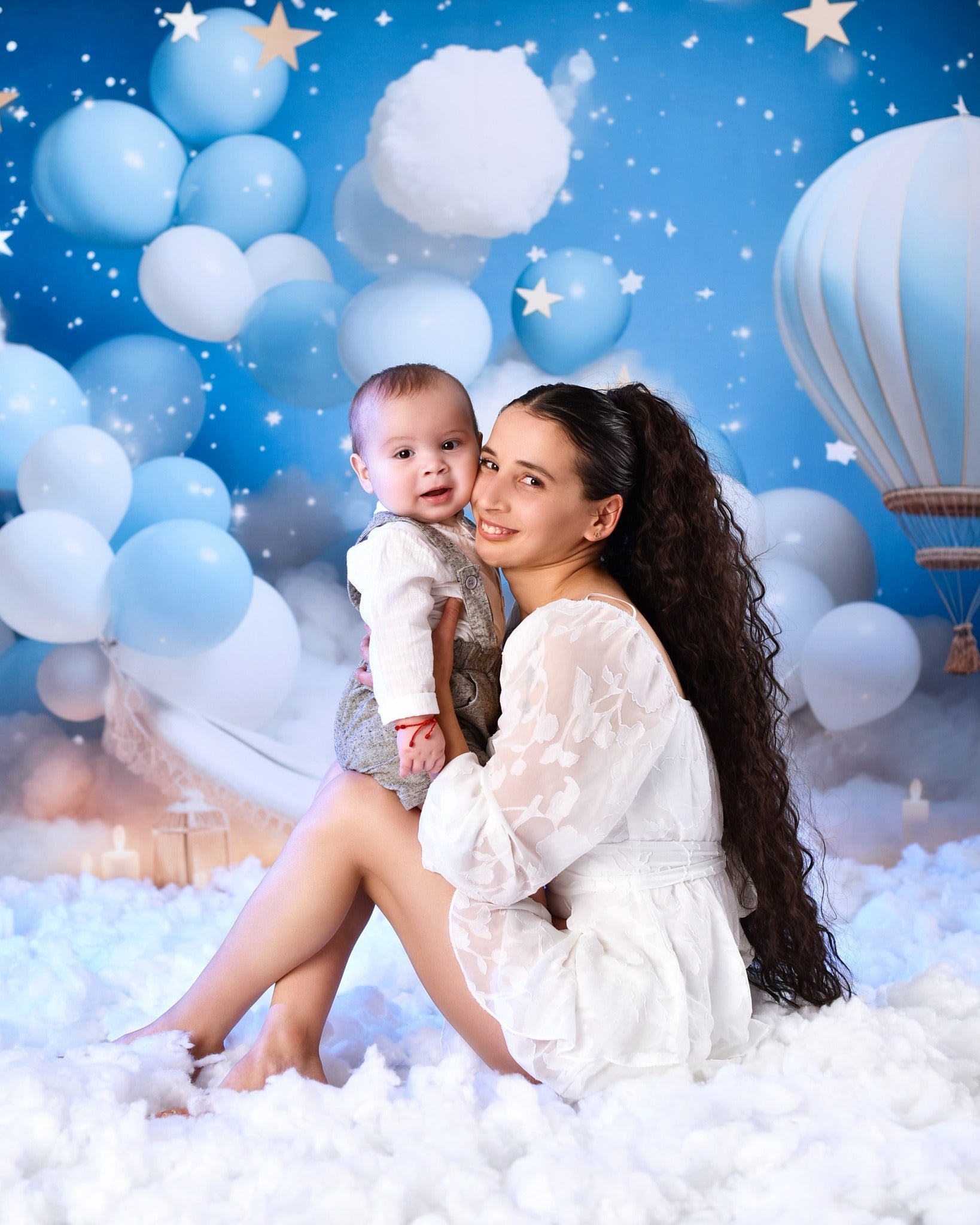 Sternenhintergrund Blauer Himmel Ballons Wolken Neugeborenen-Fotoshooting-Fotohintergrund MRR9-15