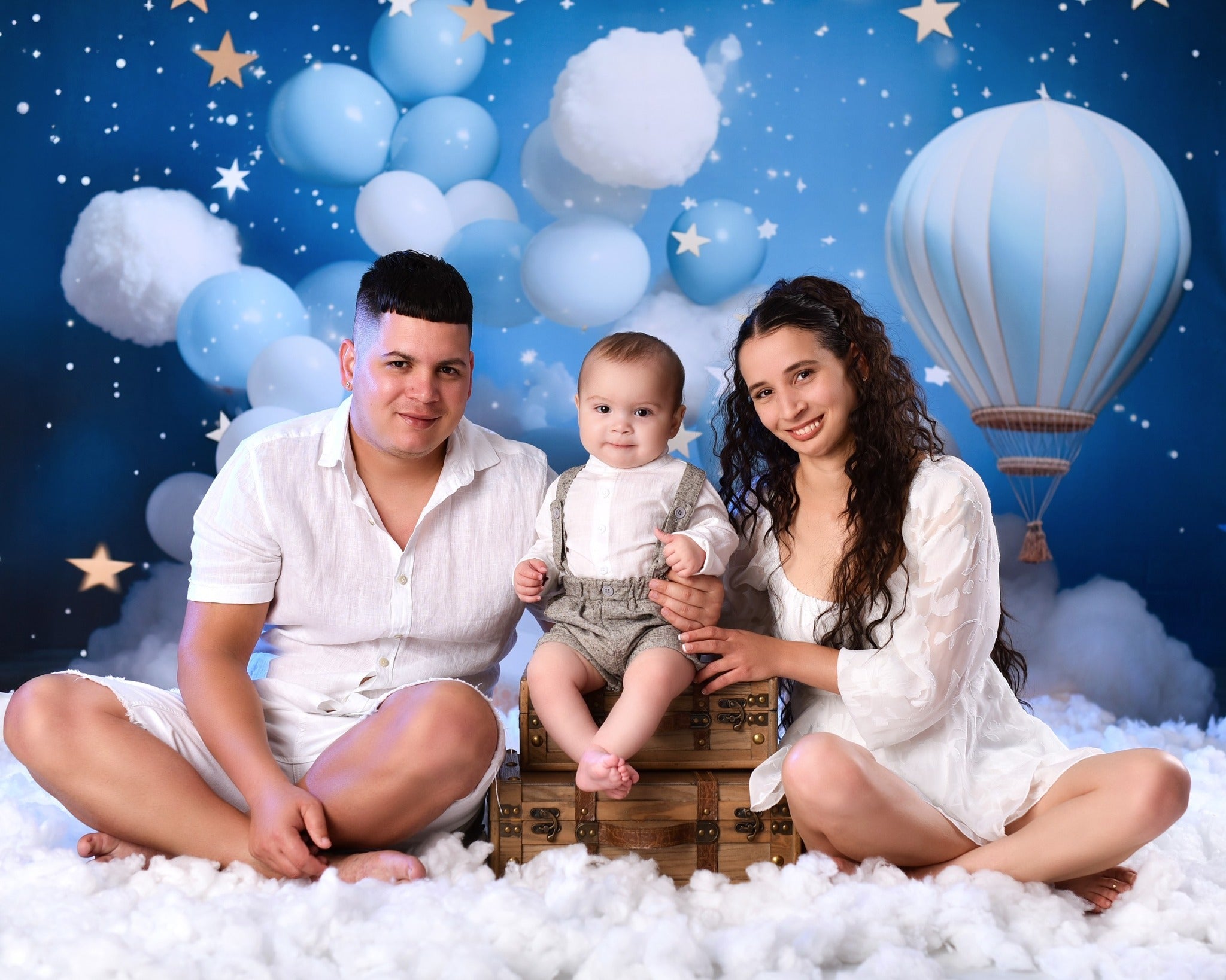 Sternenhintergrund Blauer Himmel Ballons Wolken Neugeborenen-Fotoshooting-Fotohintergrund MRR9-15