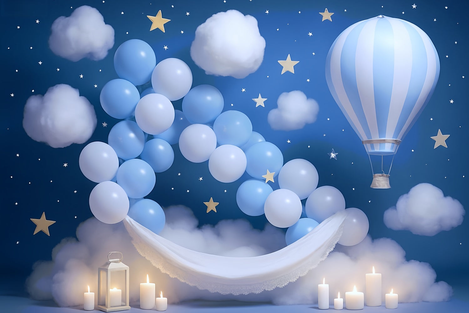 Sternenhintergrund Blauer Himmel Ballons Wolken Neugeborenen-Fotoshooting-Fotohintergrund MRR9-15