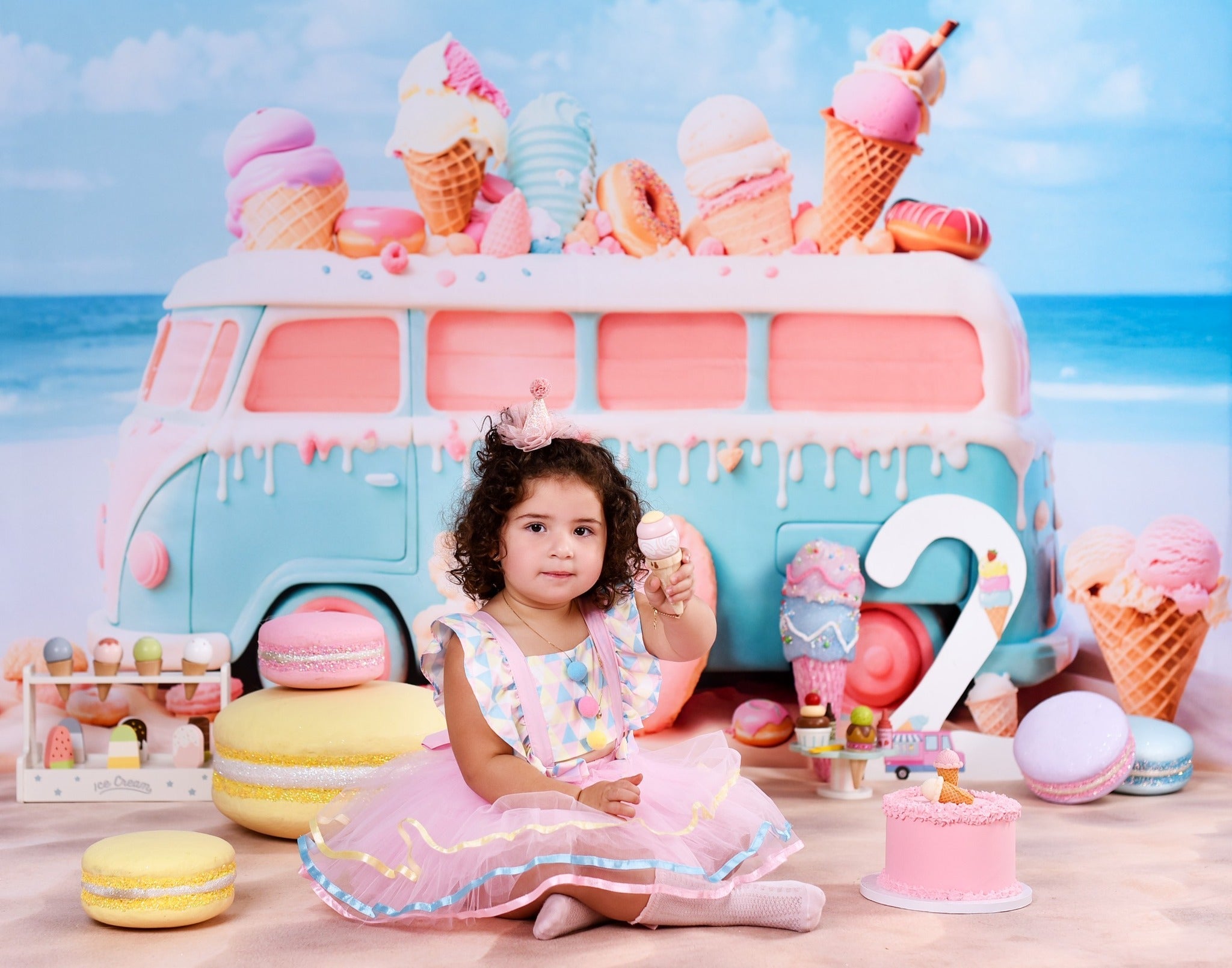 Neugeborenen-Foto-Fotohintergrund Süßigkeiten Pastellfarbenes Eiswagen Kinder-Hintergründe MRR9-20