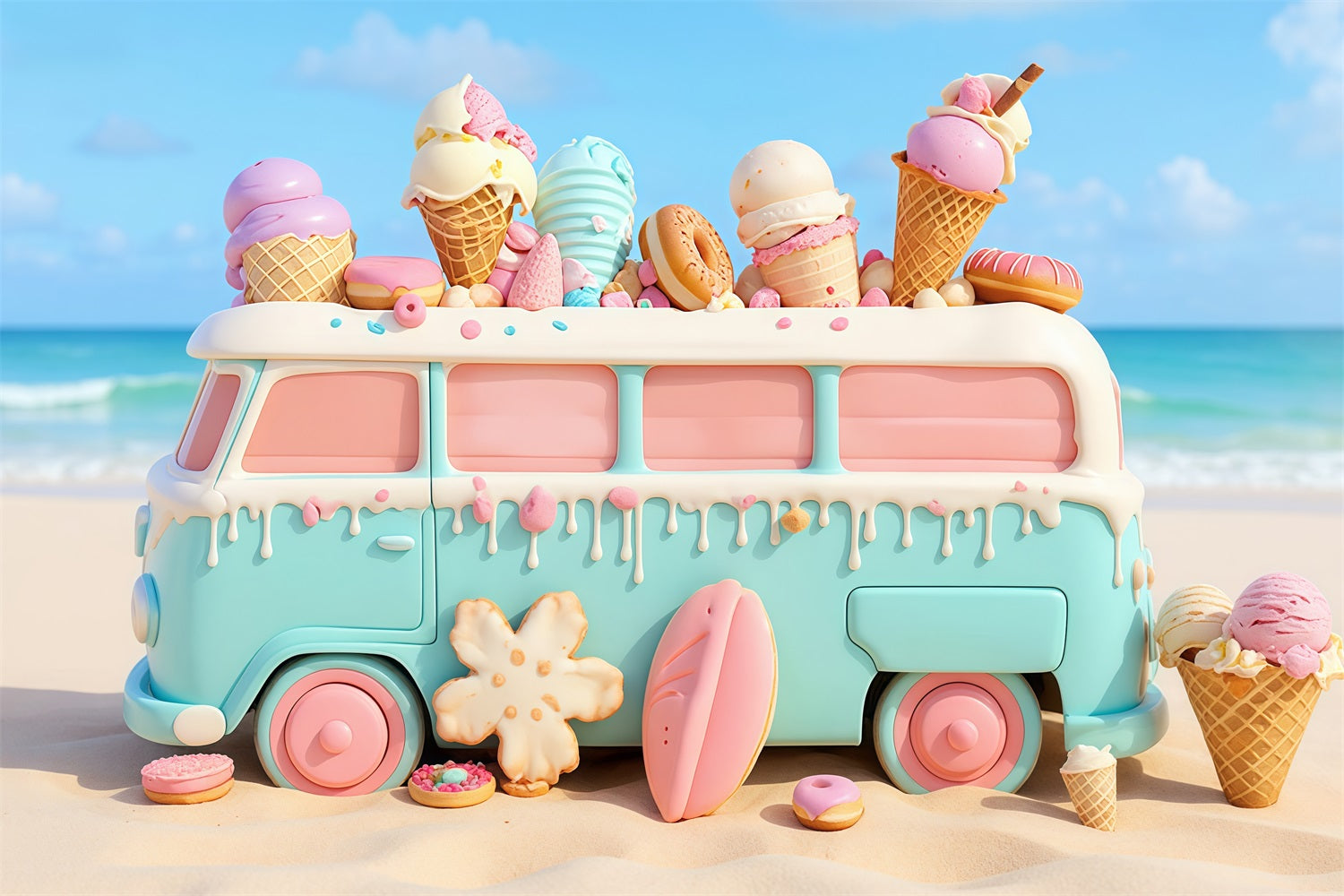 Neugeborenen-Foto-Fotohintergrund Süßigkeiten Pastellfarbenes Eiswagen Kinder-Hintergründe MRR9-20