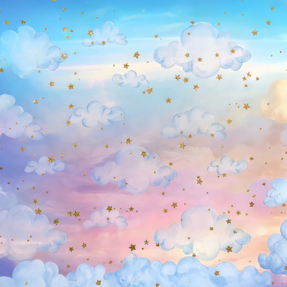 Wolken-Fotohintergrund Regenbogenwolken Goldene Sterne Bewölkter Himmel Fotohintergrund MRR9-28