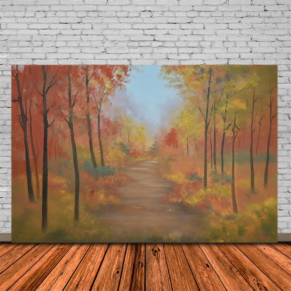 Herbstwald-Fotohintergrund Bunter Herbstwaldweg Herbst-Fotohintergrund MRR9-30