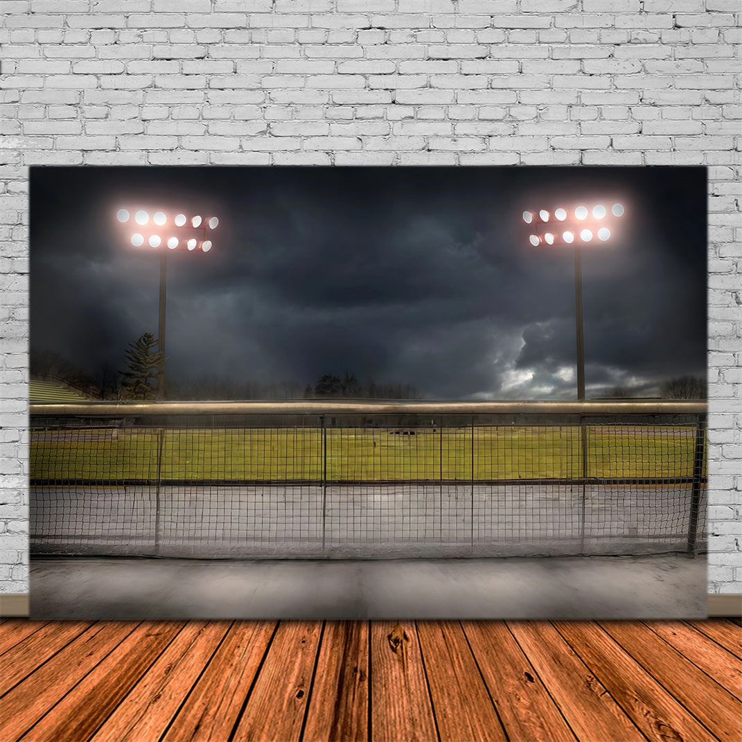 Fußballfeld-Fotohintergrund Stadionbeleuchtung Dunkler Himmel Sport-Fotohintergrund MRR9-32