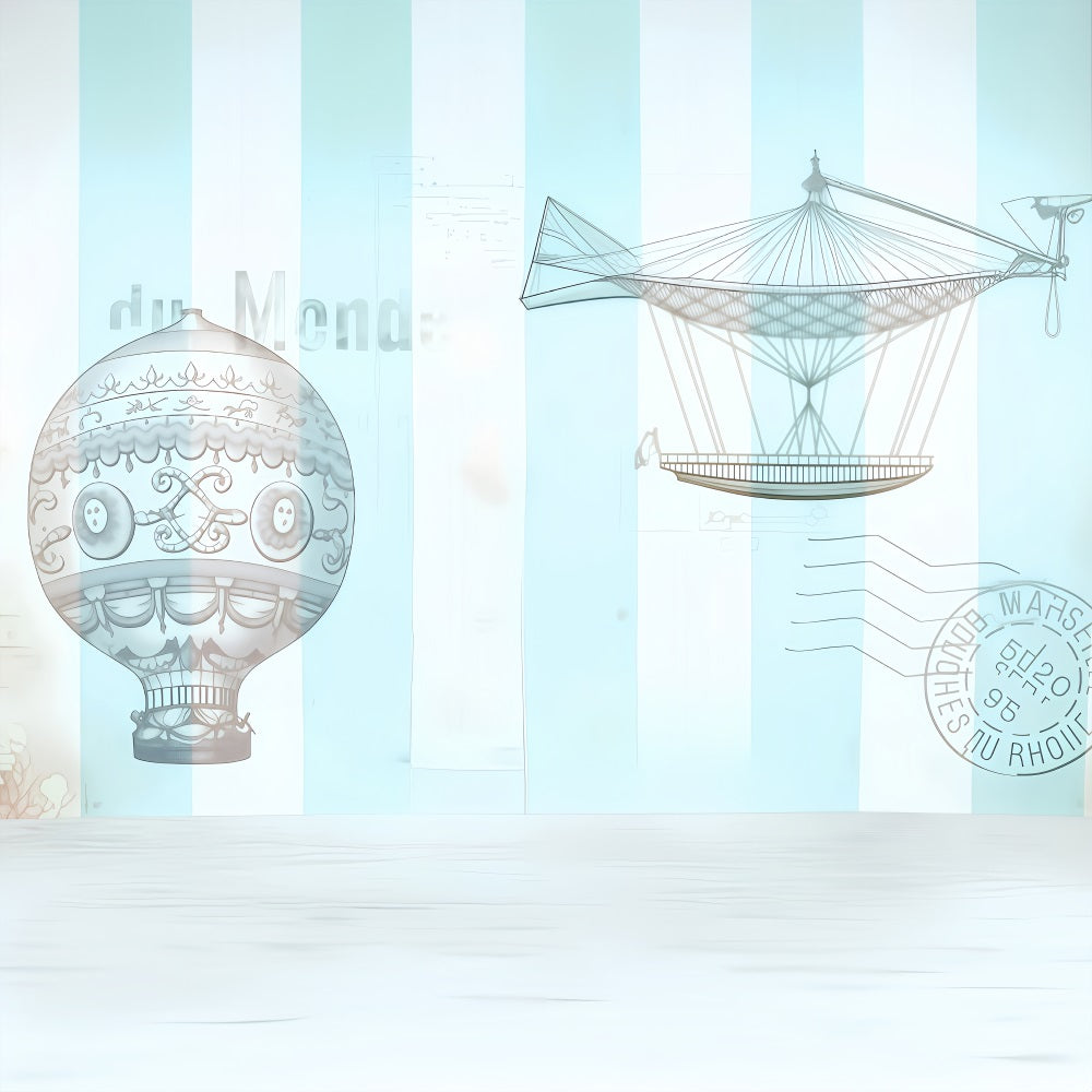 Neugeborenen-Fotohintergrund Vintage-Heißluftballon-Illustration Kinder-Fotohintergrund MRR9-37