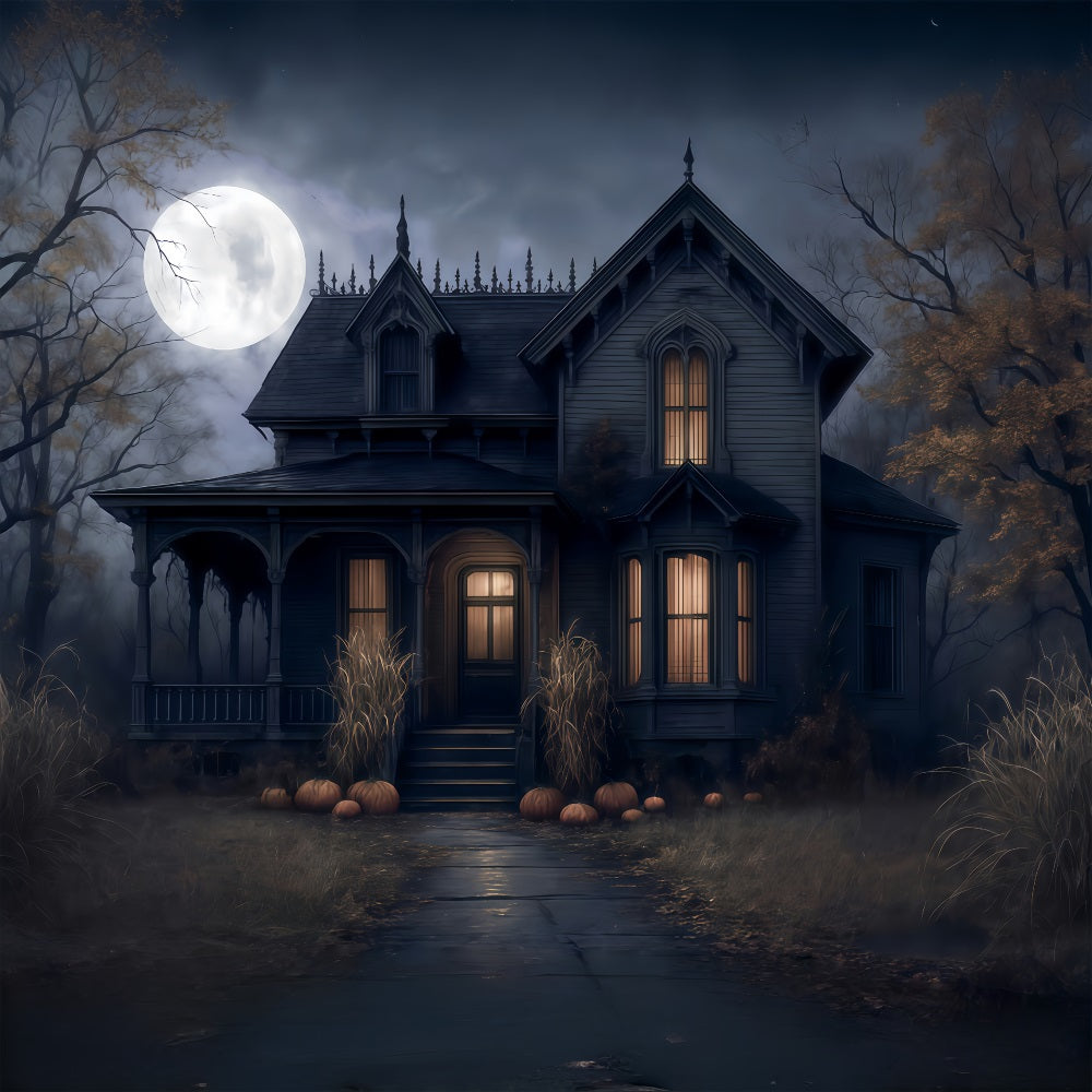 Halloween-Fotohintergrund Spukhaus Vollmondnacht Gruseliger Halloween-Fotohintergrund MRR9-38