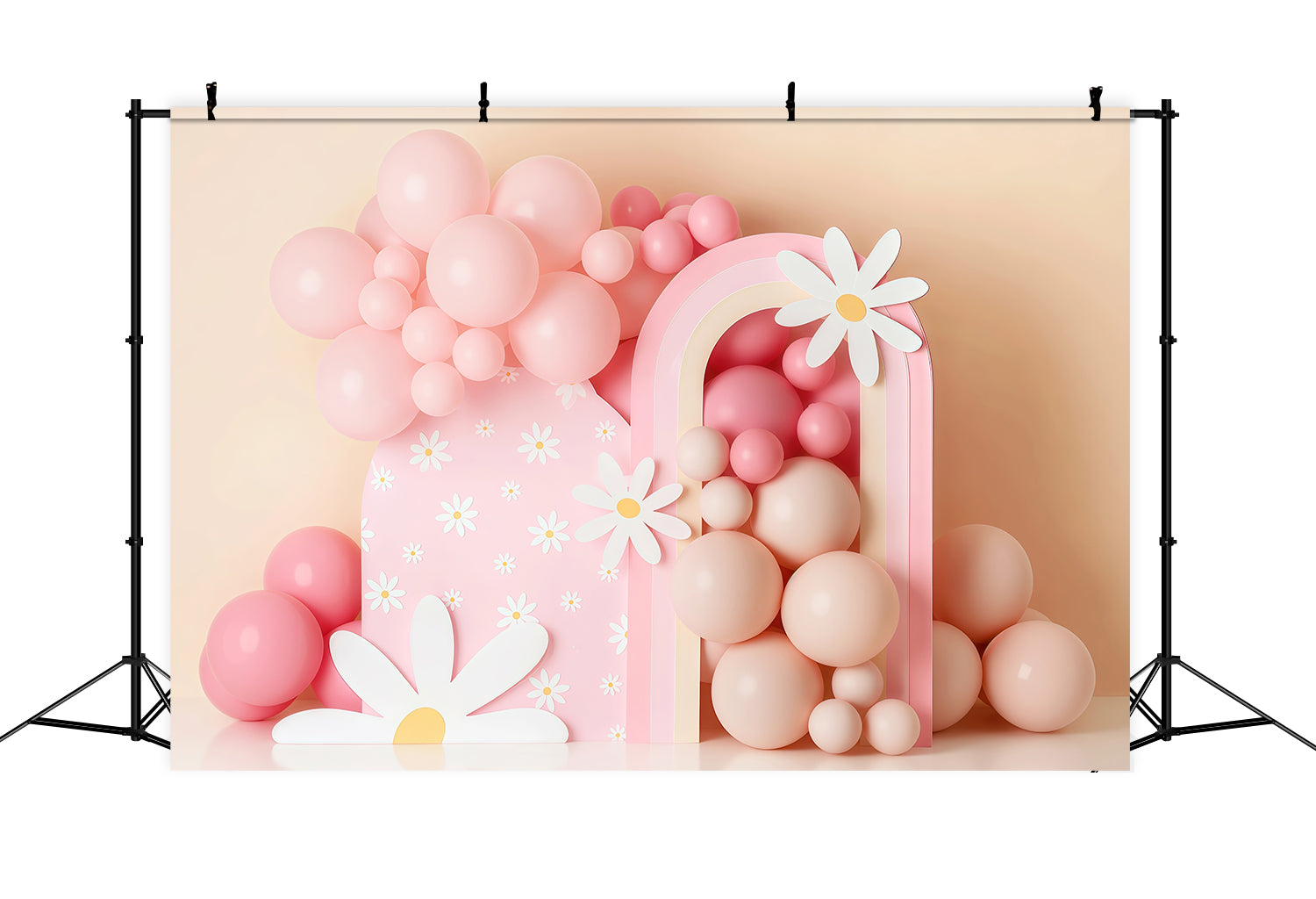 Cake Smash-Fotohintergrund Rosa Gänseblümchen Ballon Regenbogen Geburtstagsfotohintergrund MRR9-40