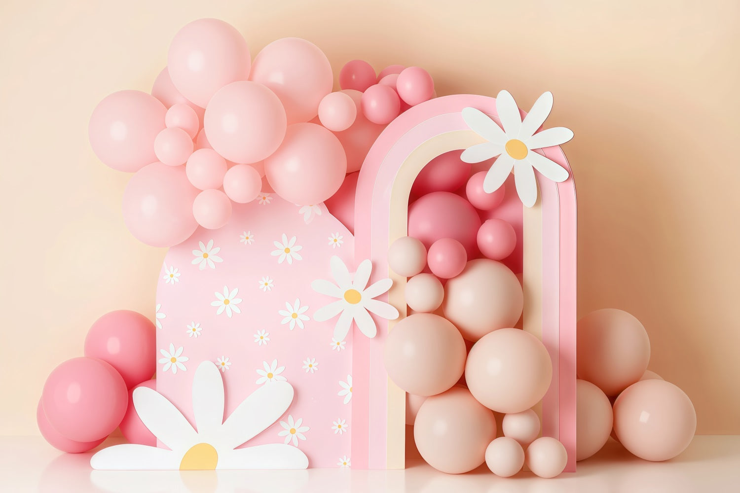 Cake Smash-Fotohintergrund Rosa Gänseblümchen Ballon Regenbogen Geburtstagsfotohintergrund MRR9-40