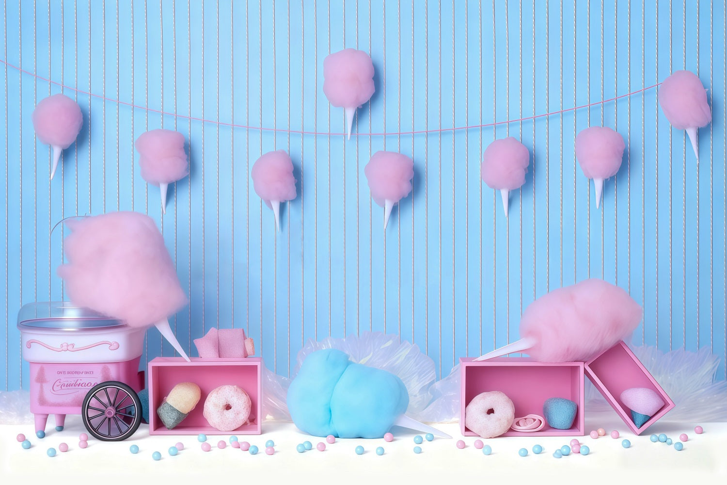 Cake Smash-Fotohintergrund Zuckerwatte Karneval Geburtstags-Fotohintergrund MRR9-41