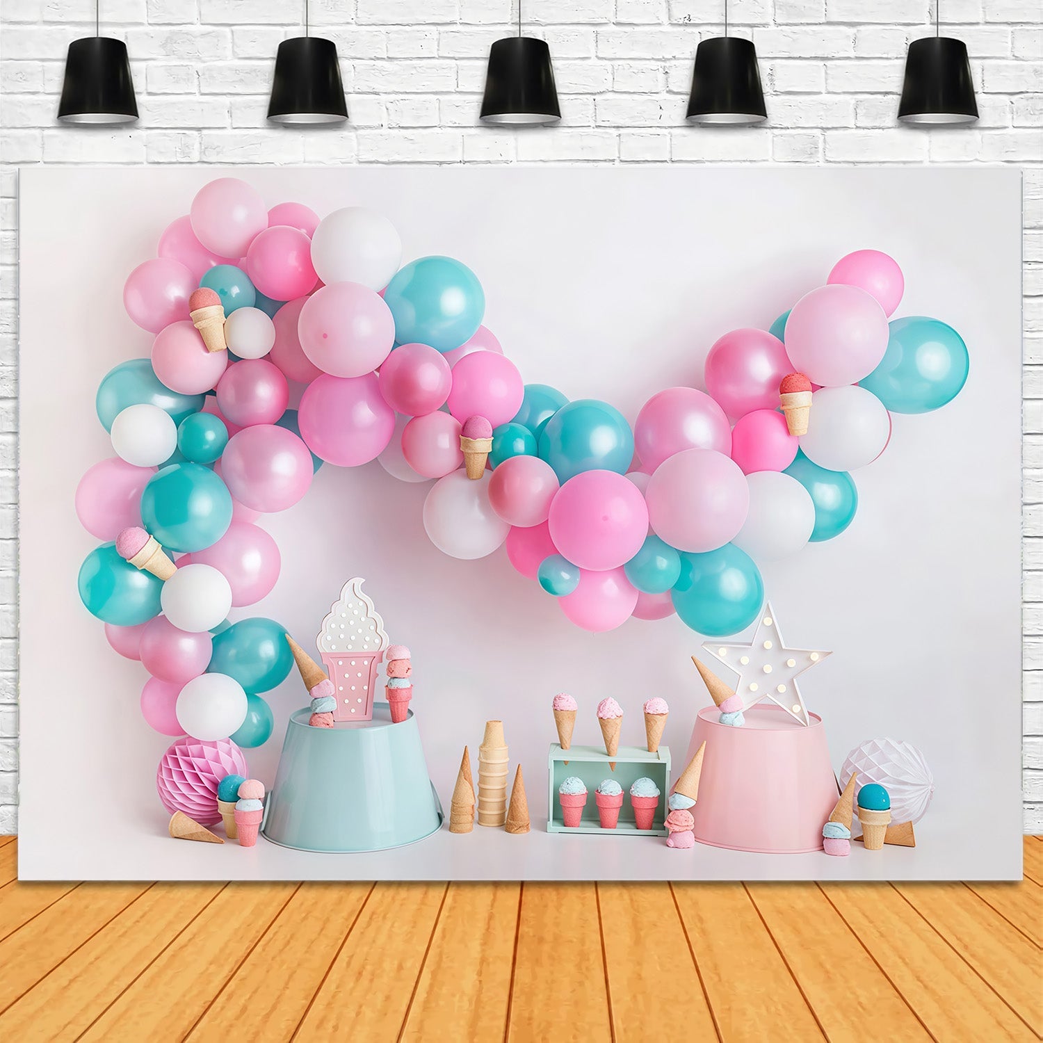 Cake Smash-Fotohintergrund Bonbonballon Eiscreme-Party Geburtstags-Fotohintergrund MRR9-42