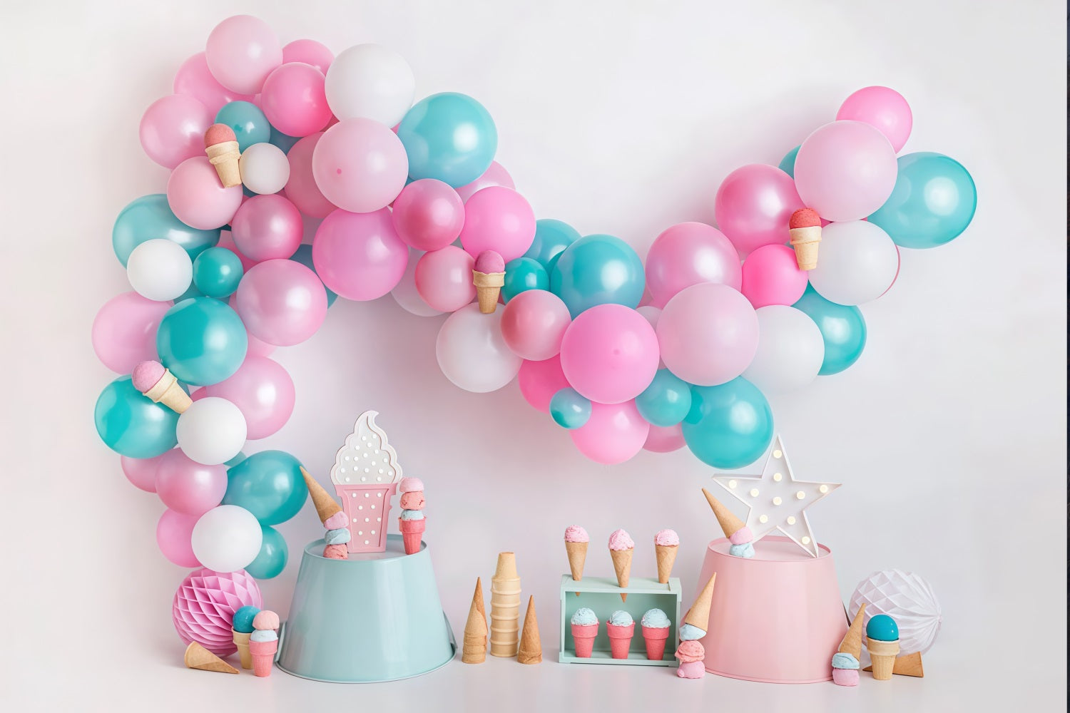 Cake Smash-Fotohintergrund Bonbonballon Eiscreme-Party Geburtstags-Fotohintergrund MRR9-42