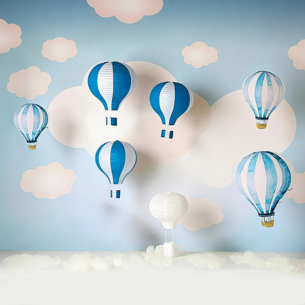 Neugeborenen-Fotohintergrund Blaue Wolken Heißluftballons Kinder-Fotohintergrund MRR9-47