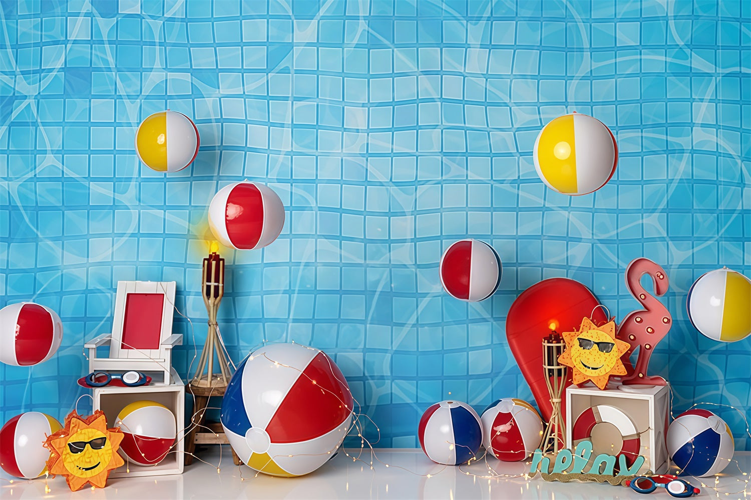 Kinder-Hintergründe Poolfliesen Strandball Sommer Neugeborenen-Fotografie-Fotohintergrund MRR9-48