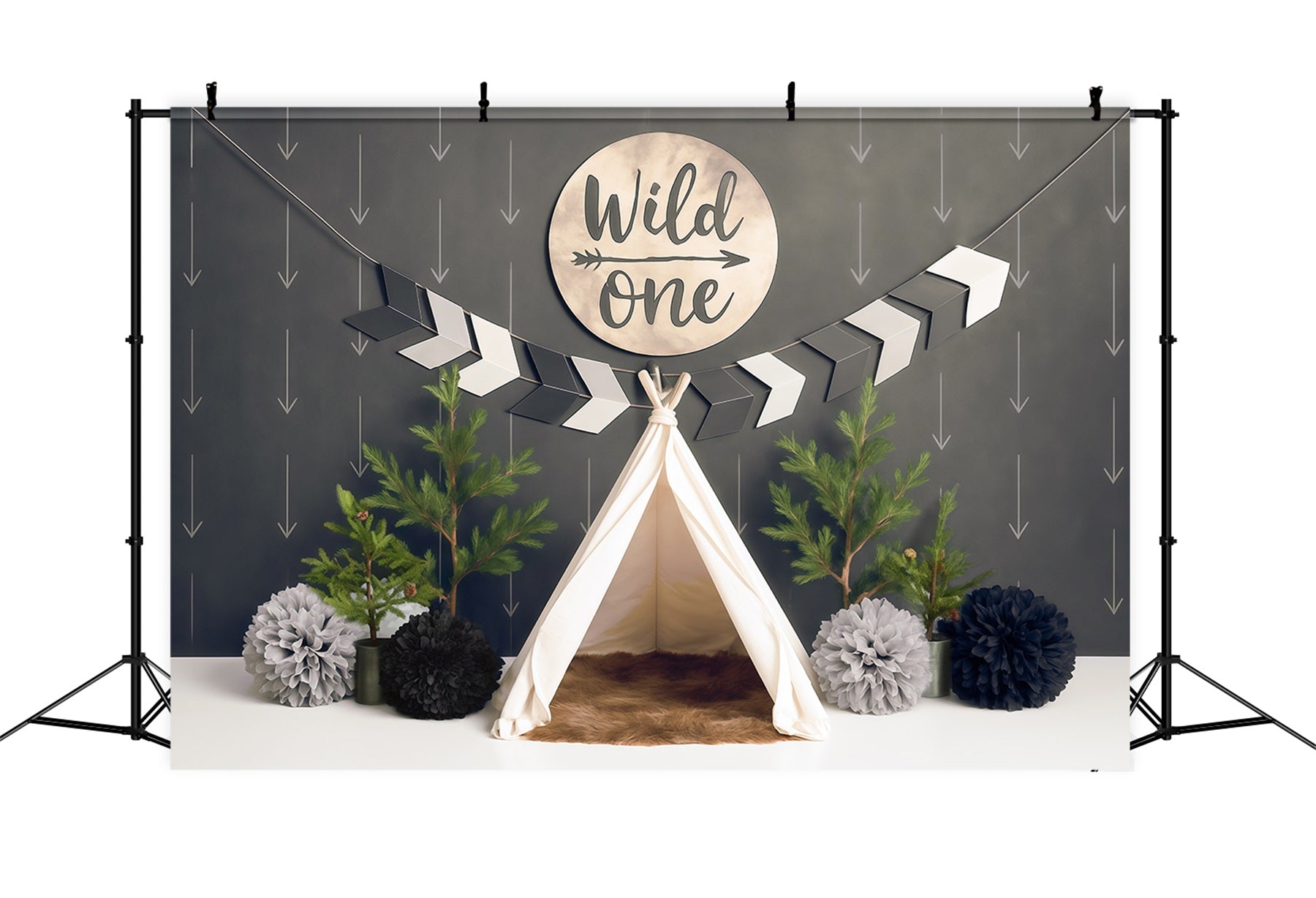 Fotohintergrund für den 1. Geburtstag Wild One Tipi Abenteuer-Setup Cake Smash Fotohintergrund MRR9-5