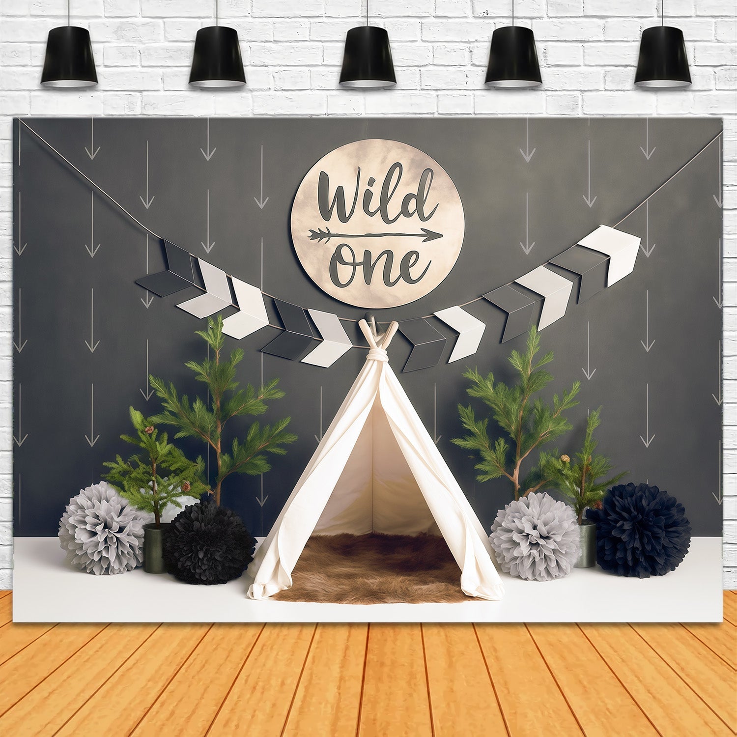 Fotohintergrund für den 1. Geburtstag Wild One Tipi Abenteuer-Setup Cake Smash Fotohintergrund MRR9-5