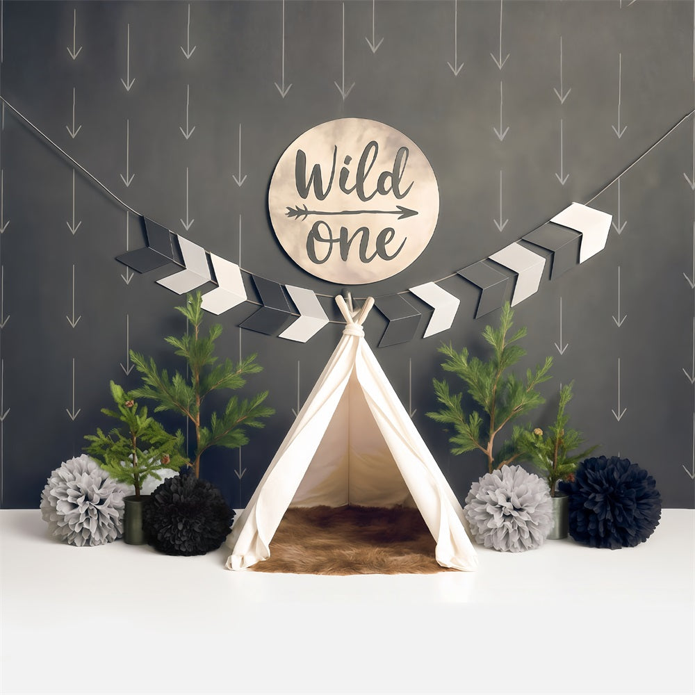 Fotohintergrund für den 1. Geburtstag Wild One Tipi Abenteuer-Setup Cake Smash Fotohintergrund MRR9-5