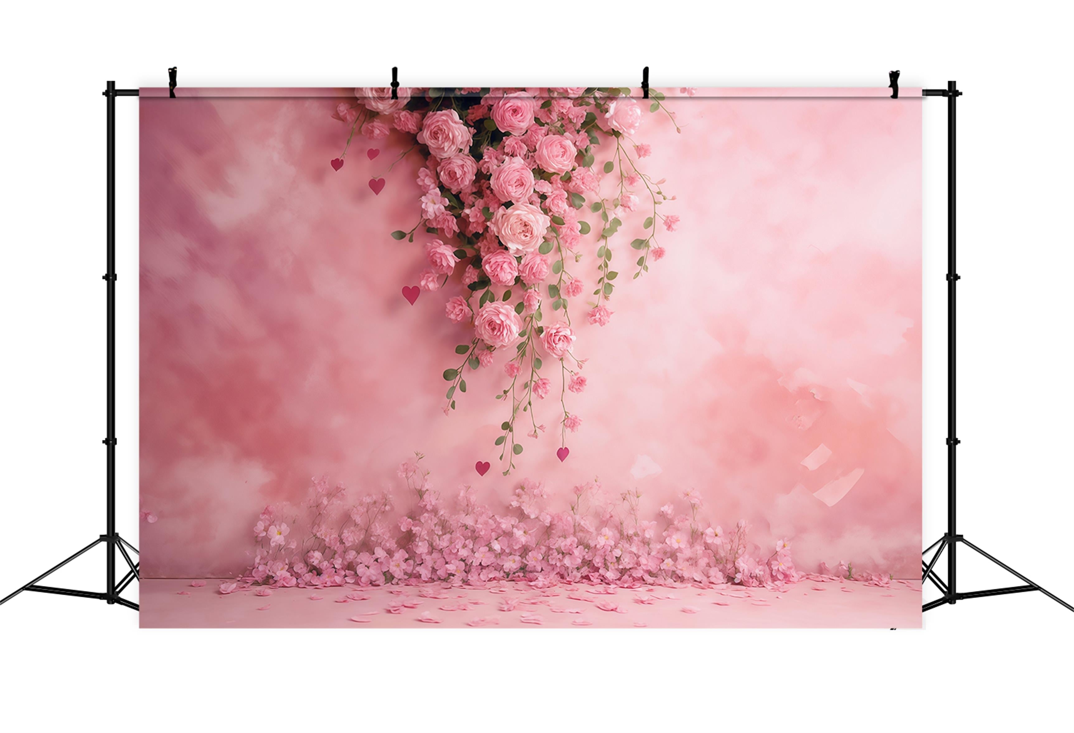 Blumenwand-Fotohintergrund Rosa Rosen Blumenherzen Fotohintergrund Blumenhintergrund MRR9-52