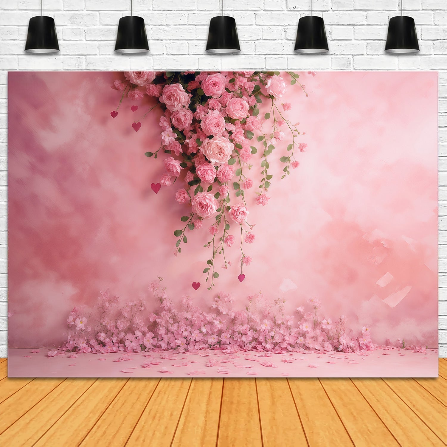 Blumenwand-Fotohintergrund Rosa Rosen Blumenherzen Fotohintergrund Blumenhintergrund MRR9-52