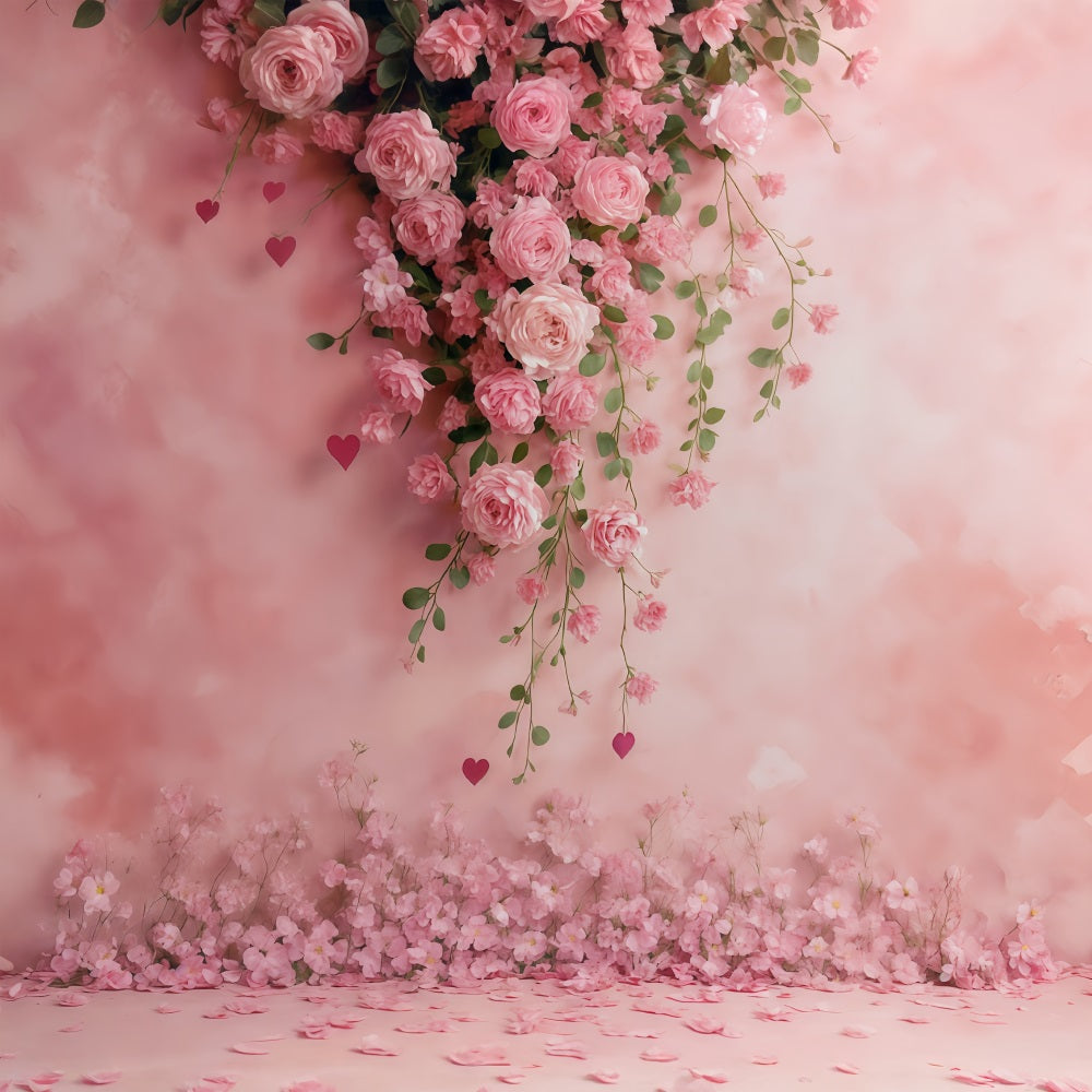 Blumenwand-Fotohintergrund Rosa Rosen Blumenherzen Fotohintergrund Blumenhintergrund MRR9-52
