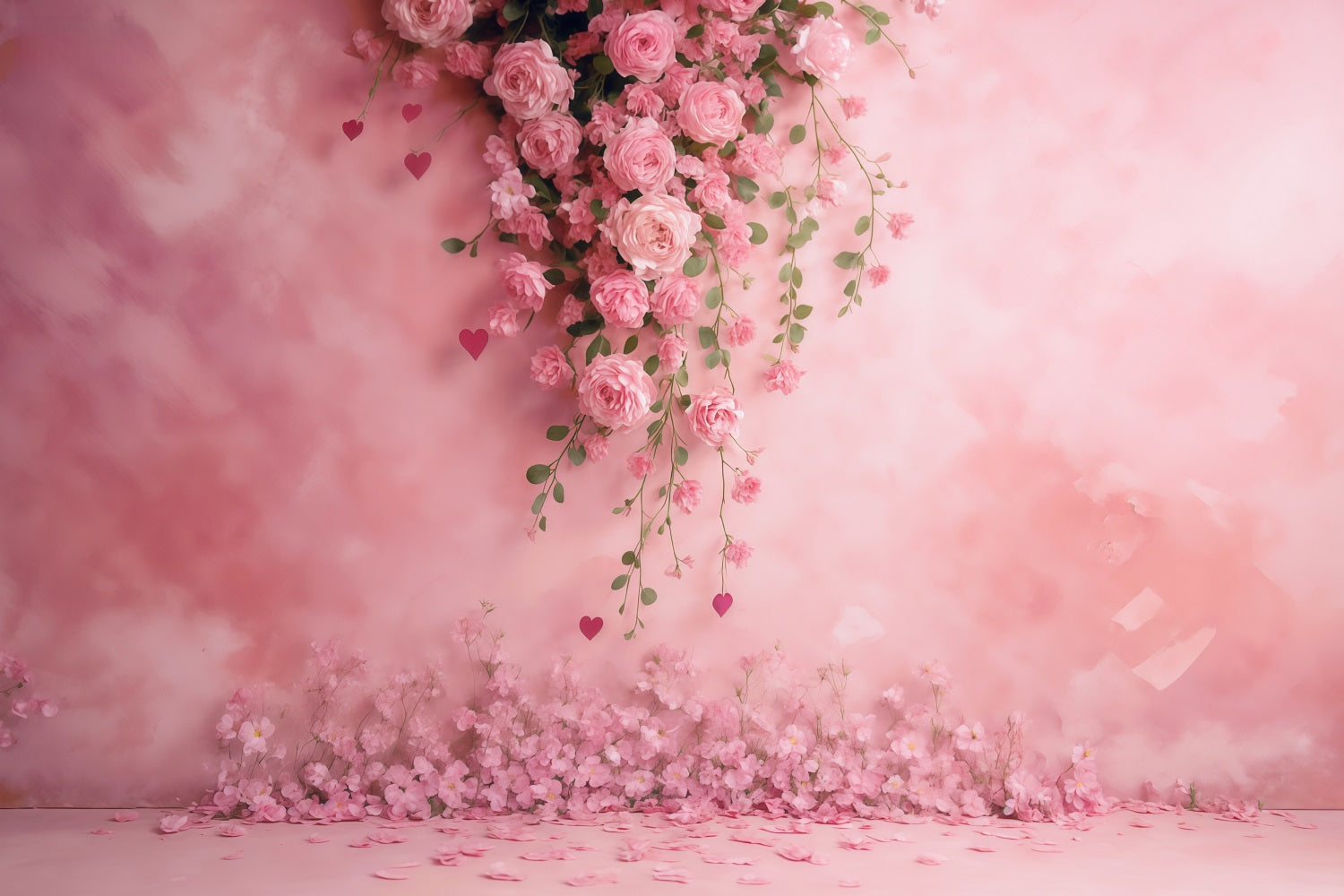 Blumenwand-Fotohintergrund Rosa Rosen Blumenherzen Fotohintergrund Blumenhintergrund MRR9-52