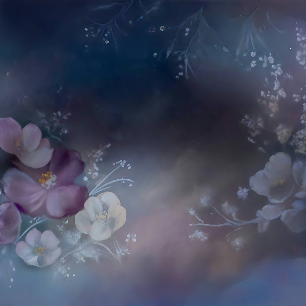 Künstlerischer Fotohintergrund Dunkles, verträumtes Blumen-Aquarell-Design Kunsthintergründe MRR9-56
