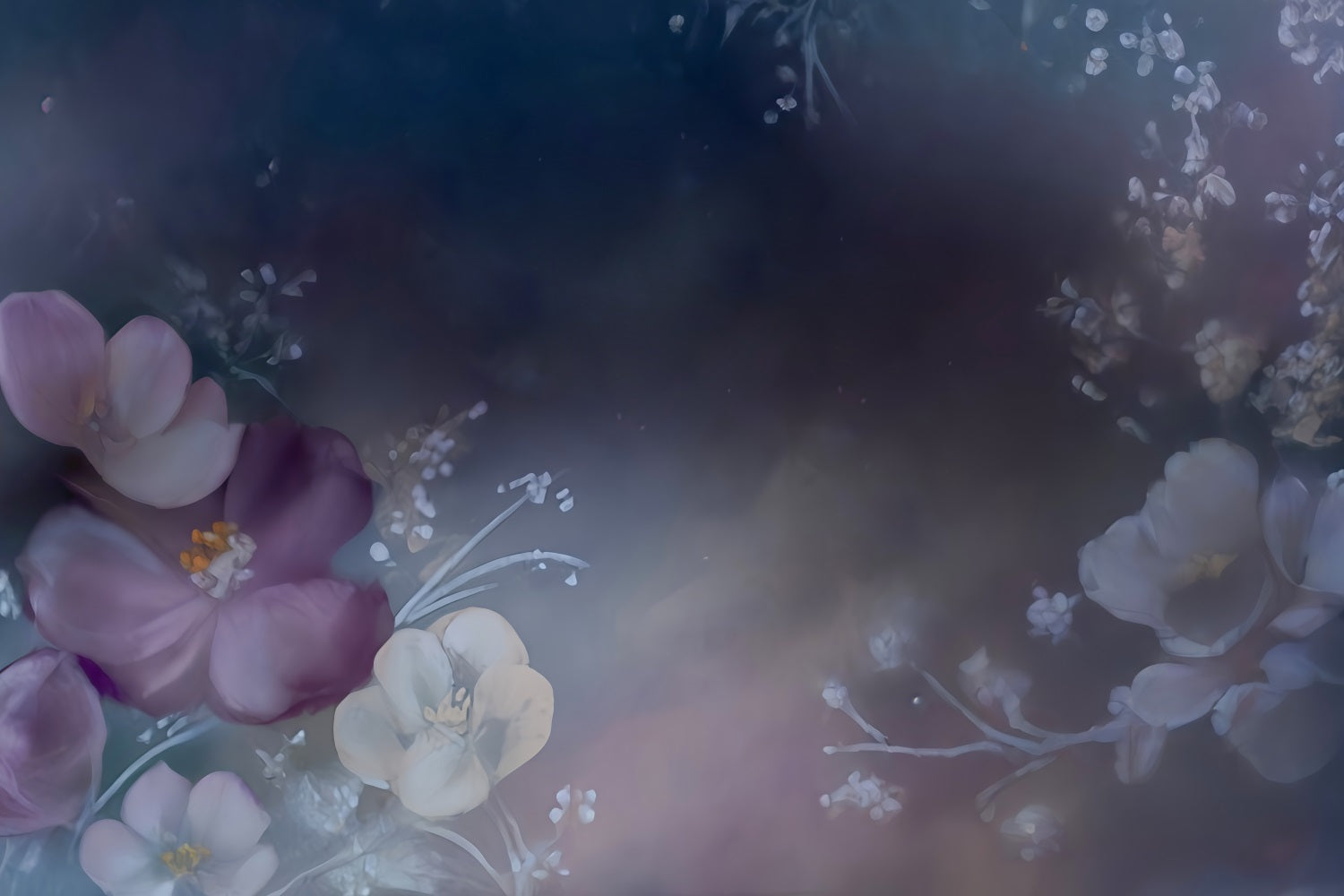 Künstlerischer Fotohintergrund Dunkles, verträumtes Blumen-Aquarell-Design Kunsthintergründe MRR9-56