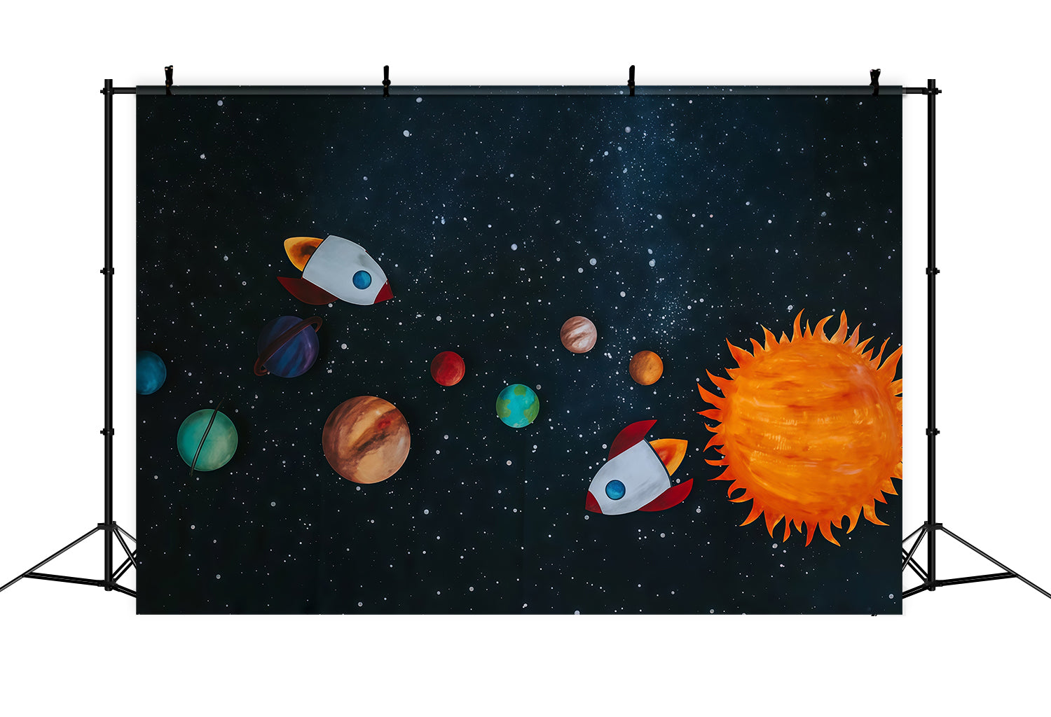 Cake Smash-Fotohintergrund Raketenabenteuer Bunte Planeten Sternenlicht-Geburtstags-Fotohintergrund MRR9-62