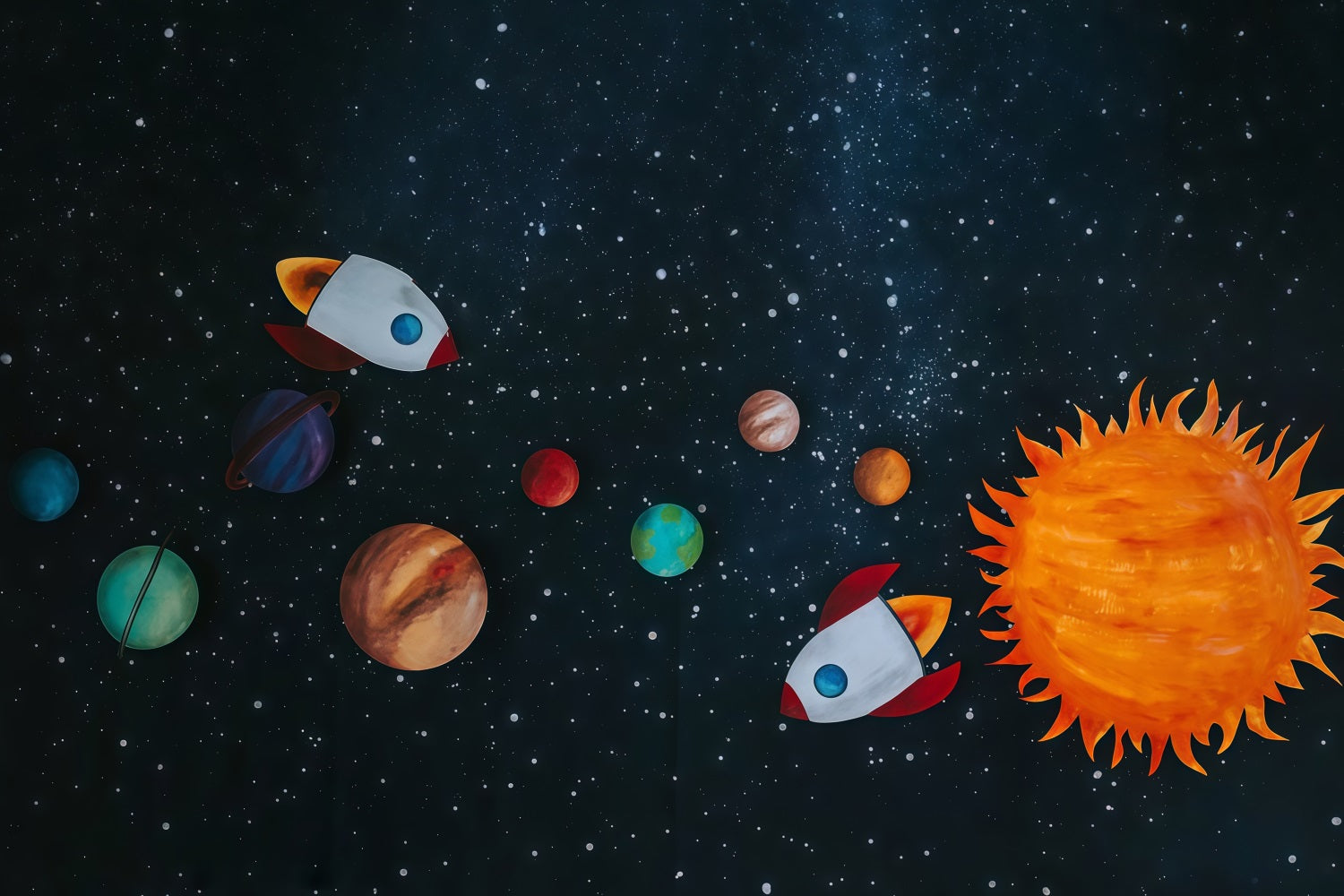 Cake Smash-Fotohintergrund Raketenabenteuer Bunte Planeten Sternenlicht-Geburtstags-Fotohintergrund MRR9-62