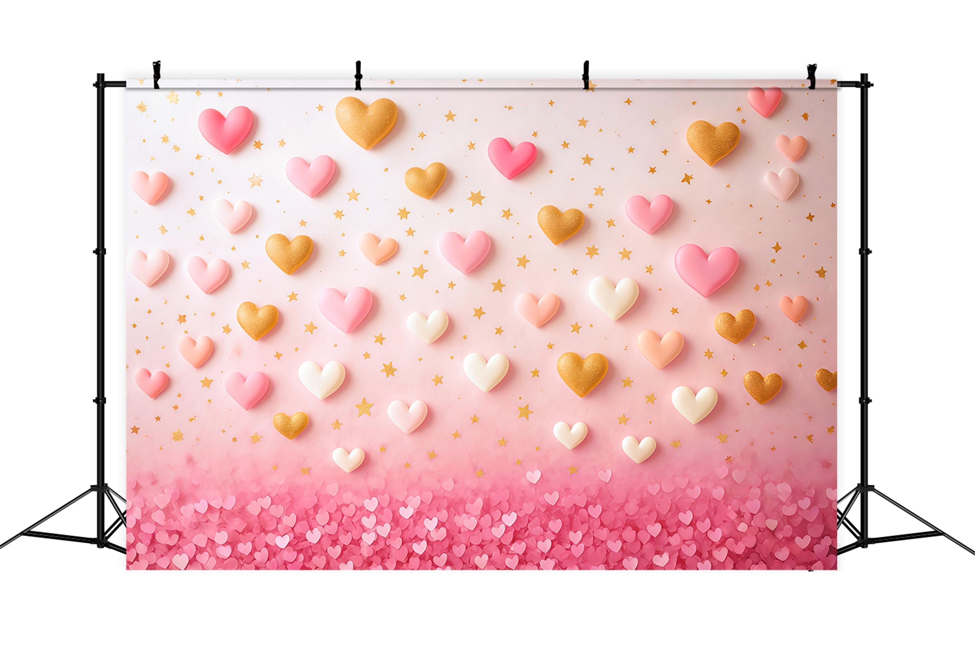 Valentinstag-Fotohintergrund Rosa-goldene schwebende Herzen Valentinstag-Fotohintergrundideen MRR9-78
