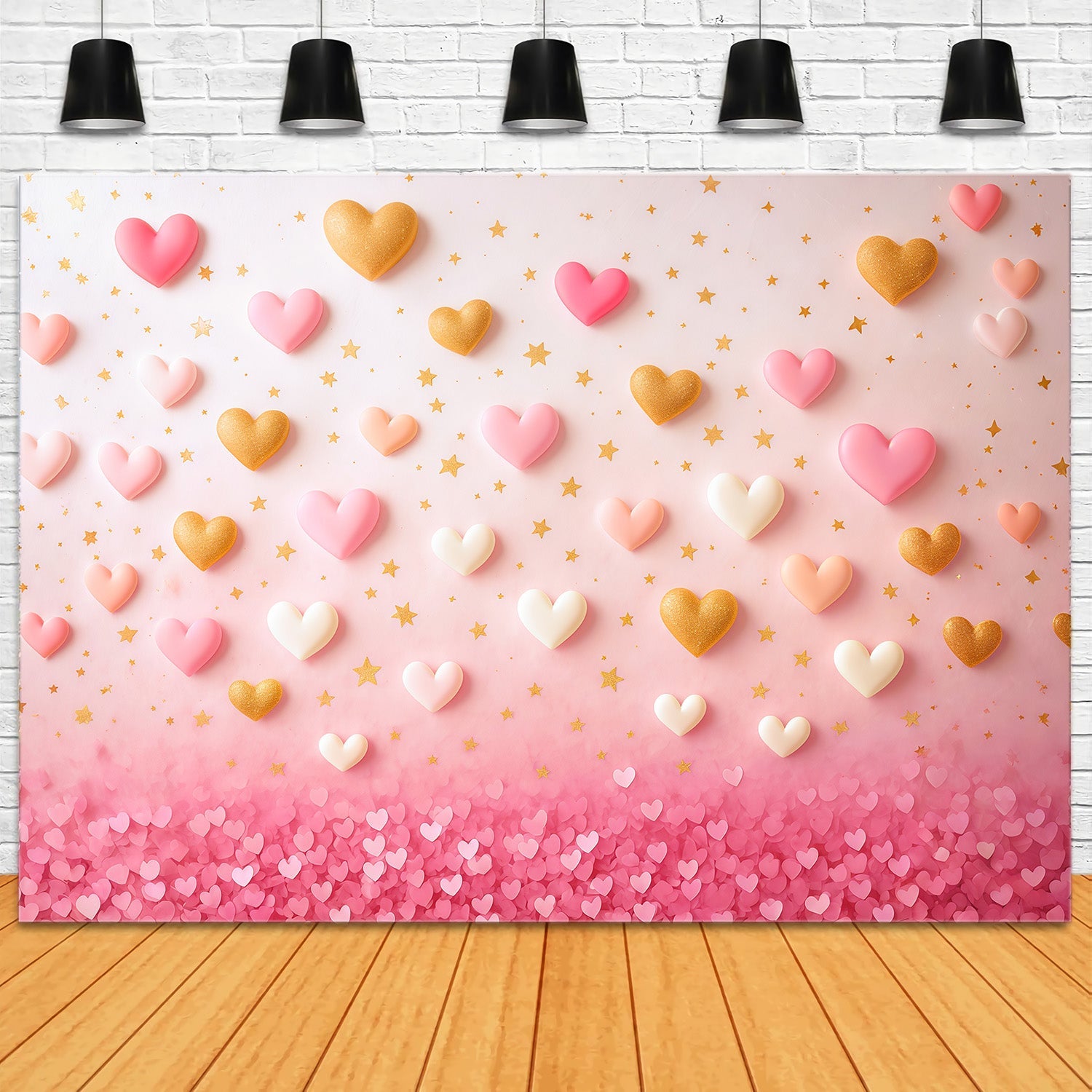 Valentinstag-Fotohintergrund Rosa-goldene schwebende Herzen Valentinstag-Fotohintergrundideen MRR9-78