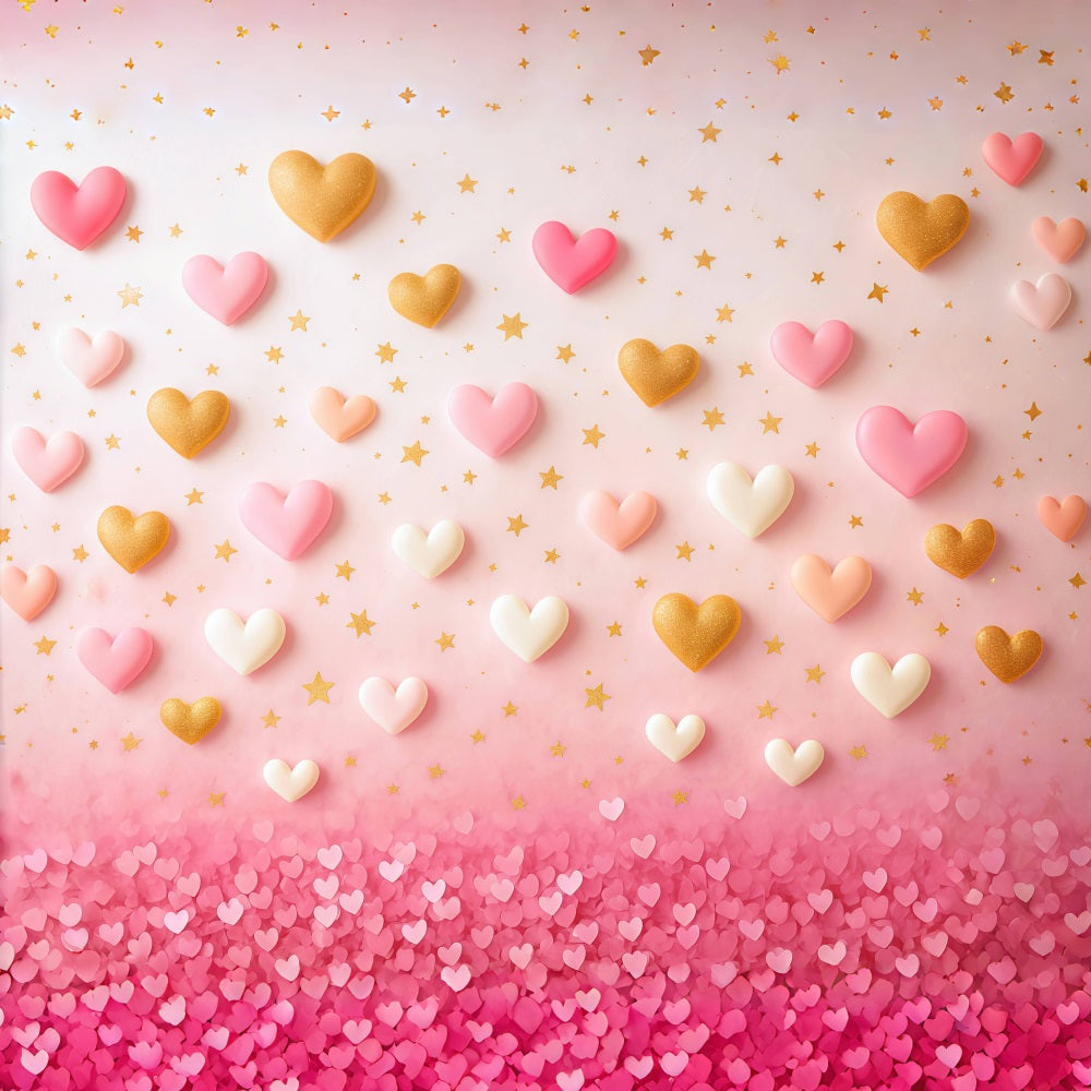 Valentinstag-Fotohintergrund Rosa-goldene schwebende Herzen Valentinstag-Fotohintergrundideen MRR9-78