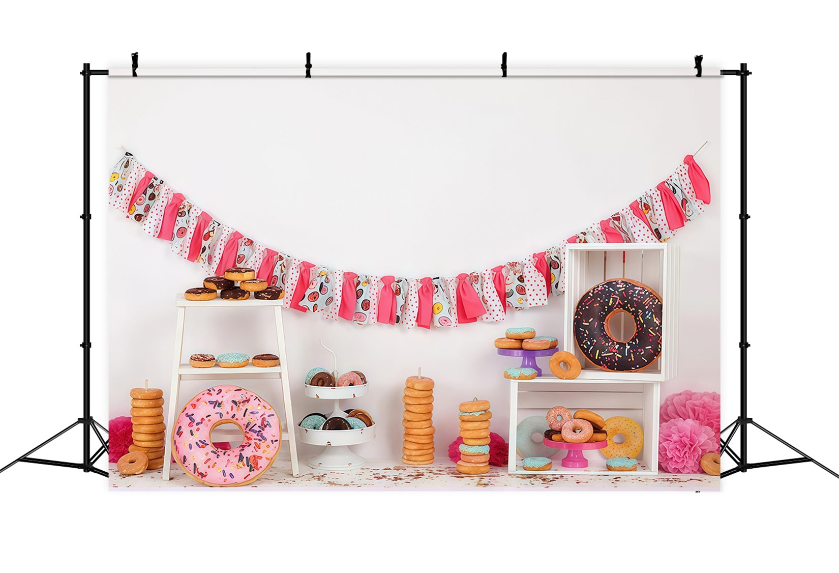 Cake Smash Fotohintergrund Bunte Donuts Dessert-Party-Setup Geburtstagsfoto-Fotohintergrund MRR9-8