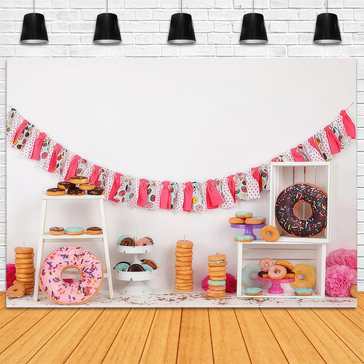 Cake Smash Fotohintergrund Bunte Donuts Dessert-Party-Setup Geburtstagsfoto-Fotohintergrund MRR9-8