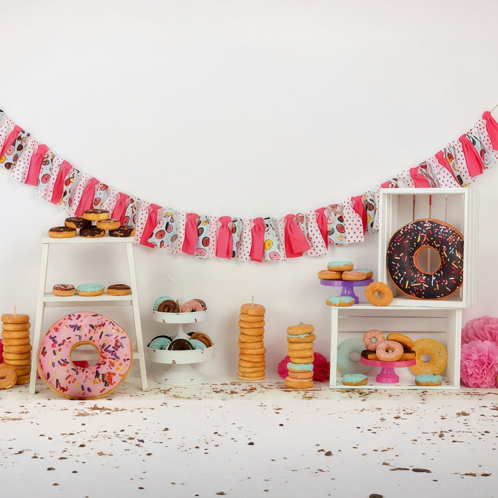 Cake Smash Fotohintergrund Bunte Donuts Dessert-Party-Setup Geburtstagsfoto-Fotohintergrund MRR9-8