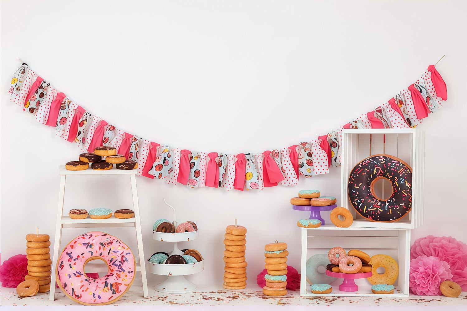 Cake Smash Fotohintergrund Bunte Donuts Dessert-Party-Setup Geburtstagsfoto-Fotohintergrund MRR9-8