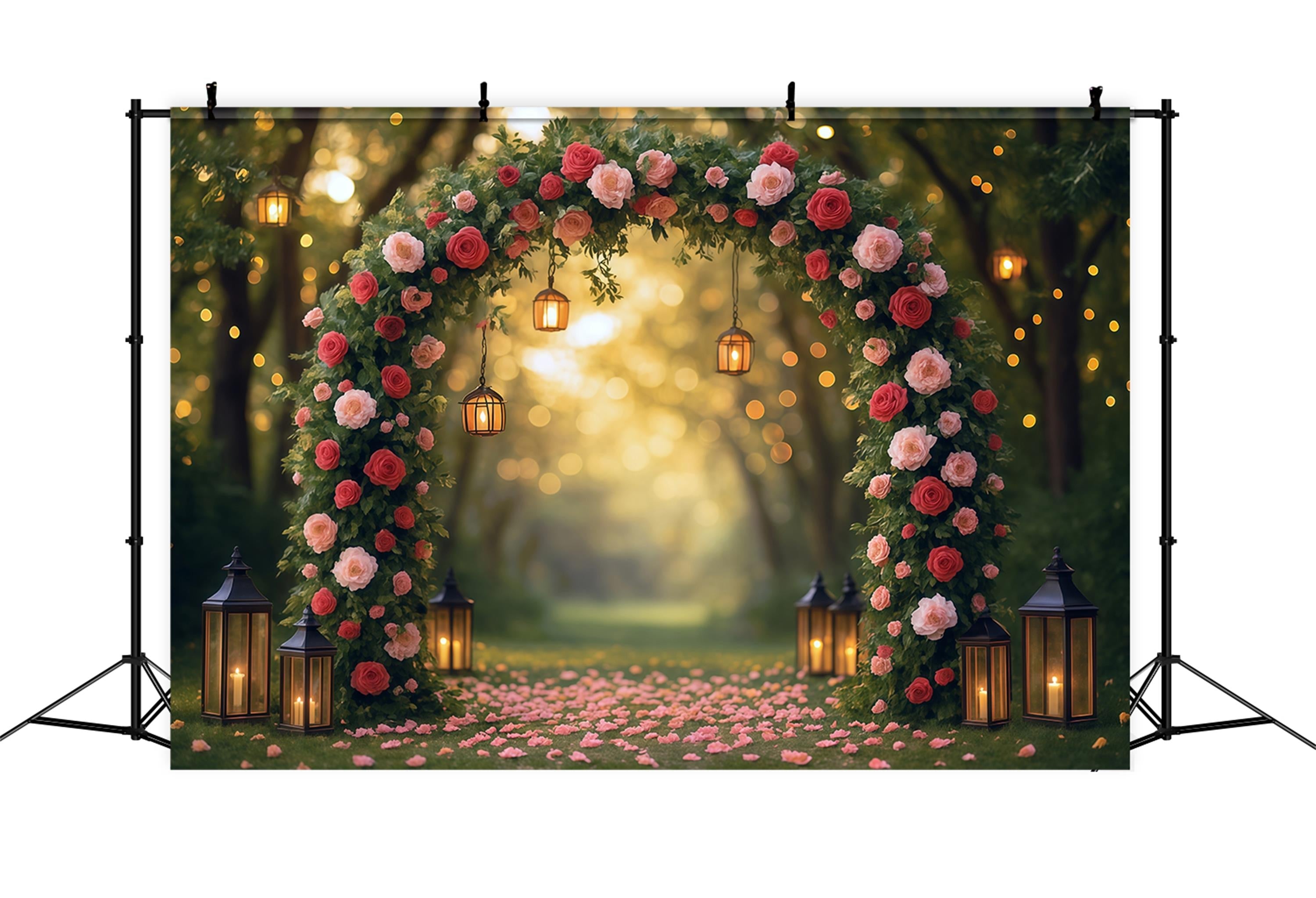 Blumenhintergrund Romantischer Rosenbogen Laternen Blumen-Fotohintergrund MRR9-81
