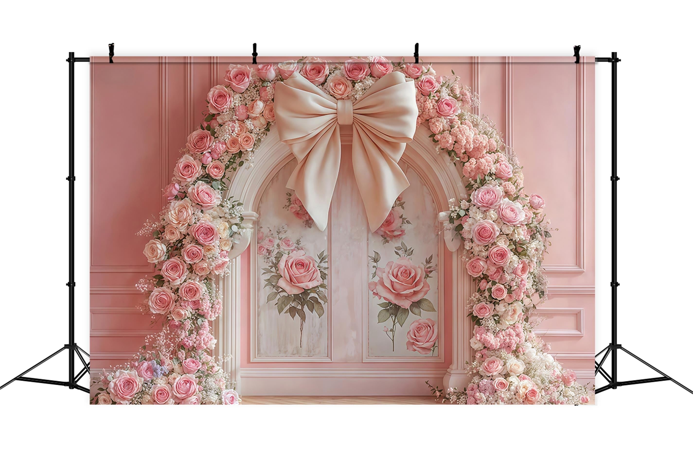 Blumenwand-Fotohintergrund Rosa Rosen Blumenbogen Vintage-Wandhintergrund MRR9-84