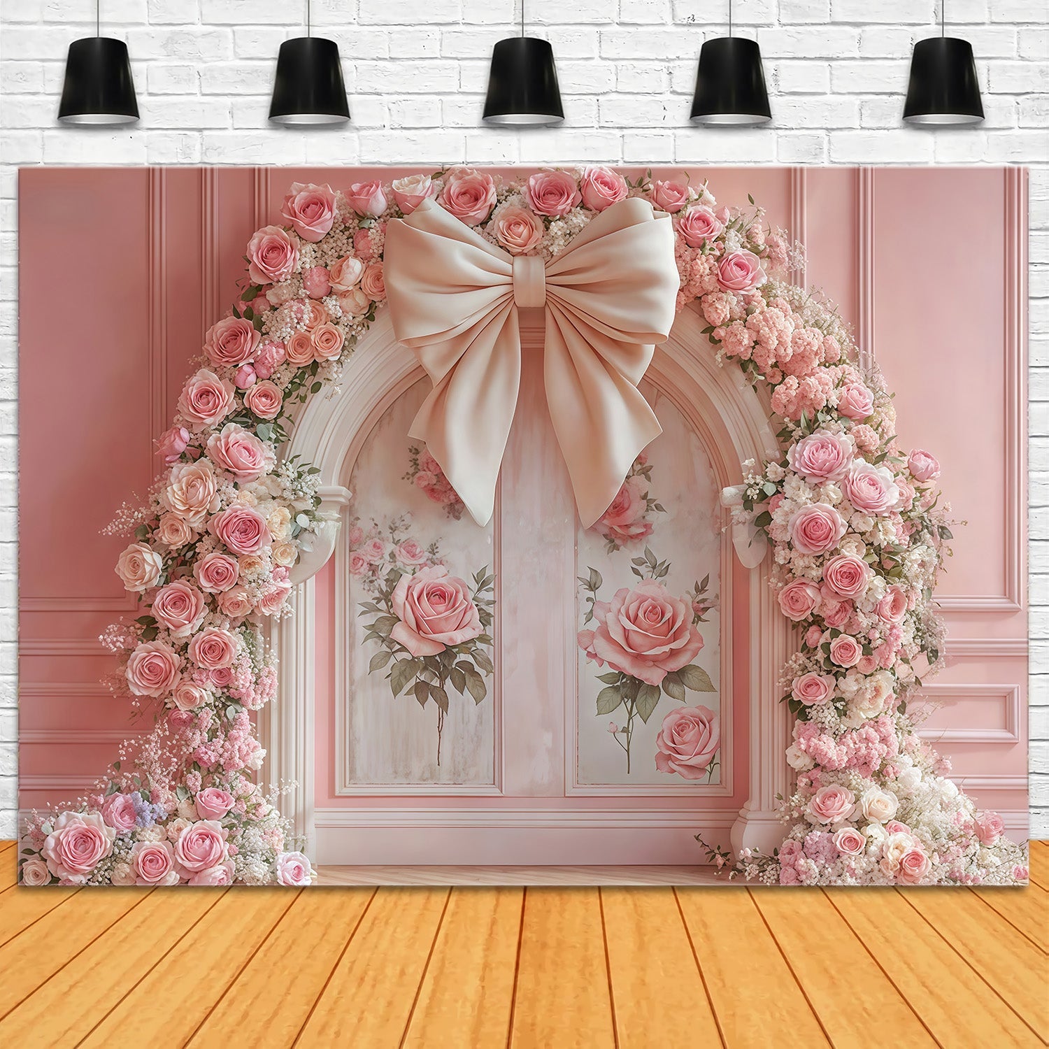 Blumenwand-Fotohintergrund Rosa Rosen Blumenbogen Vintage-Wandhintergrund MRR9-84