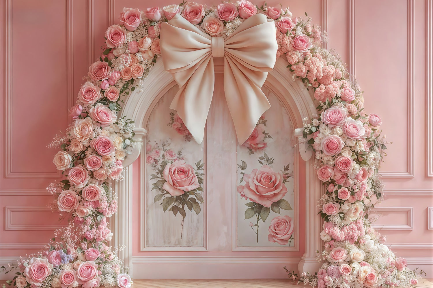 Blumenwand-Fotohintergrund Rosa Rosen Blumenbogen Vintage-Wandhintergrund MRR9-84