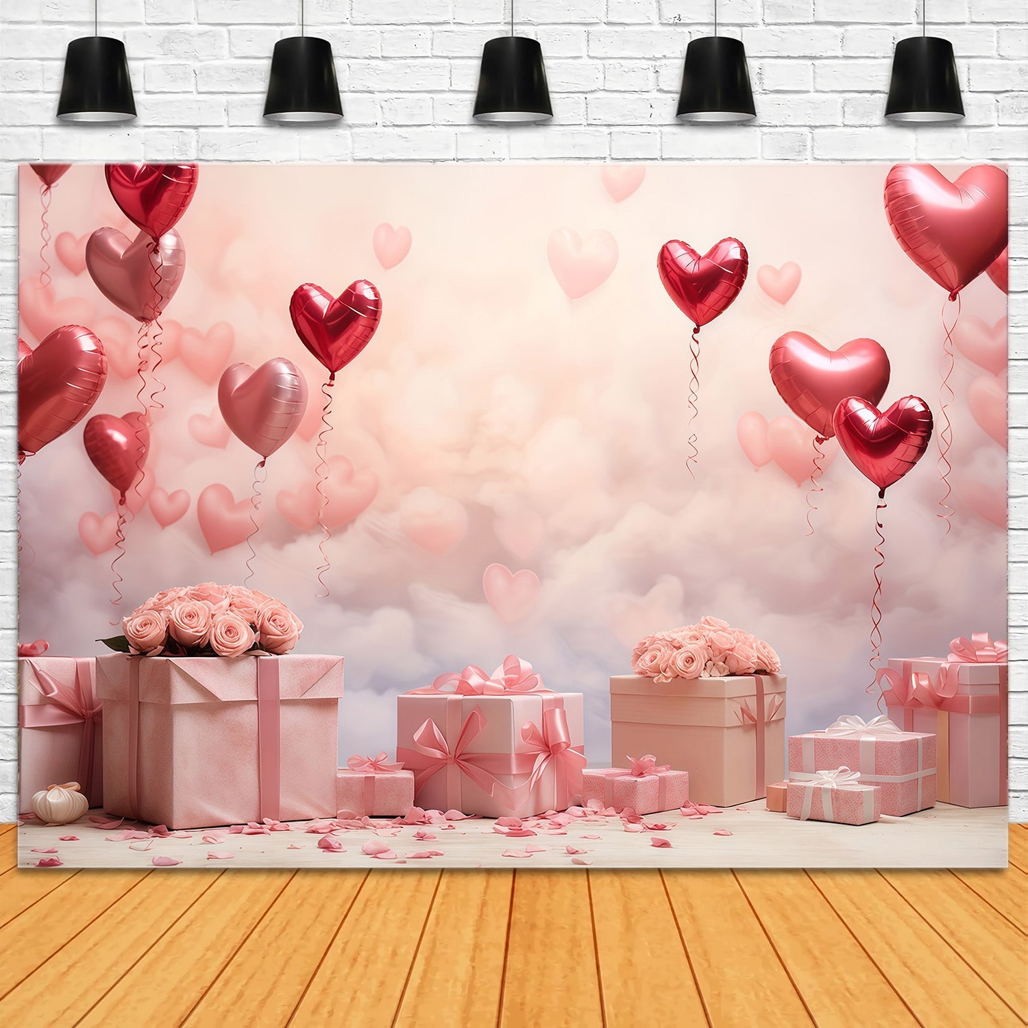 Valentinstag-Fotohintergrund Romantische Herzballons Geschenke Valentinstag-Fotohintergrund MRR9-86