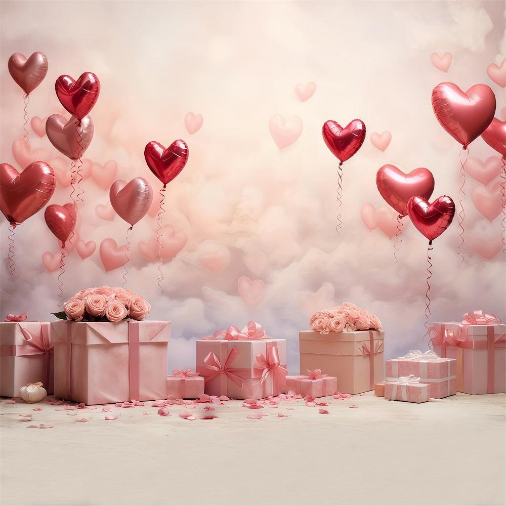 Valentinstag-Fotohintergrund Romantische Herzballons Geschenke Valentinstag-Fotohintergrund MRR9-86