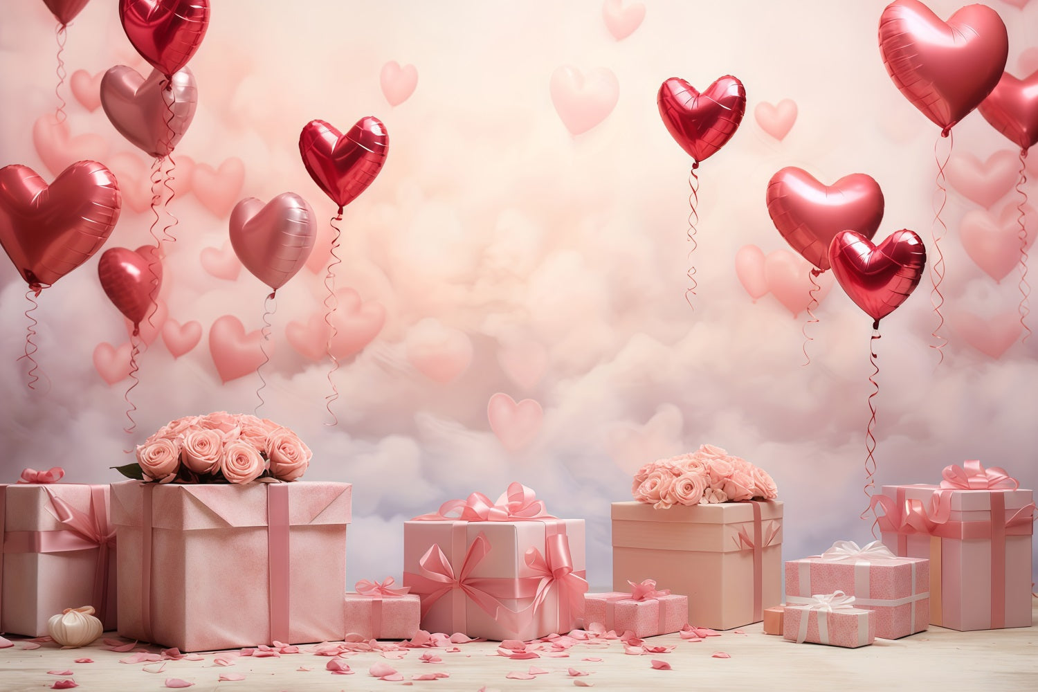 Valentinstag-Fotohintergrund Romantische Herzballons Geschenke Valentinstag-Fotohintergrund MRR9-86