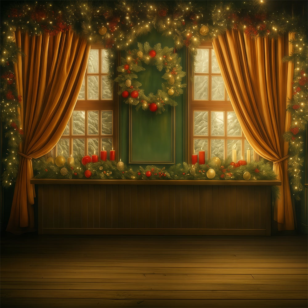 Weihnachts-Fotohintergrund Goldener Vorhang Fenster Weihnachts-Fotohintergründe MRR9-93