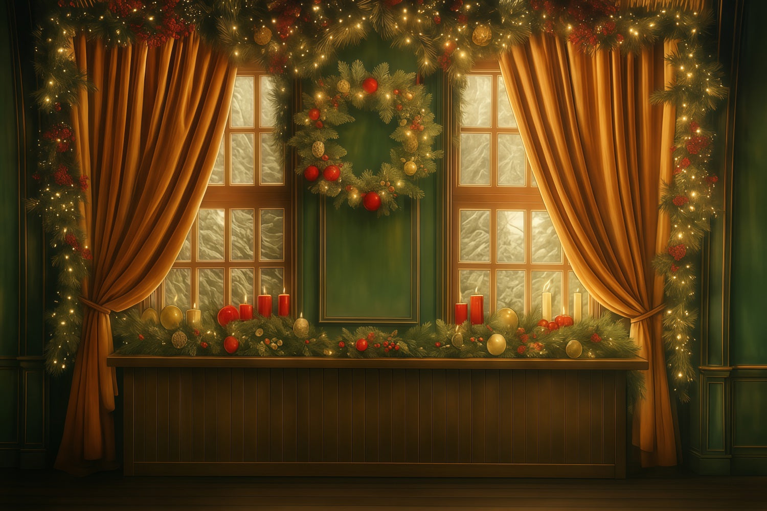 Weihnachts-Fotohintergrund Goldener Vorhang Fenster Weihnachts-Fotohintergründe MRR9-93