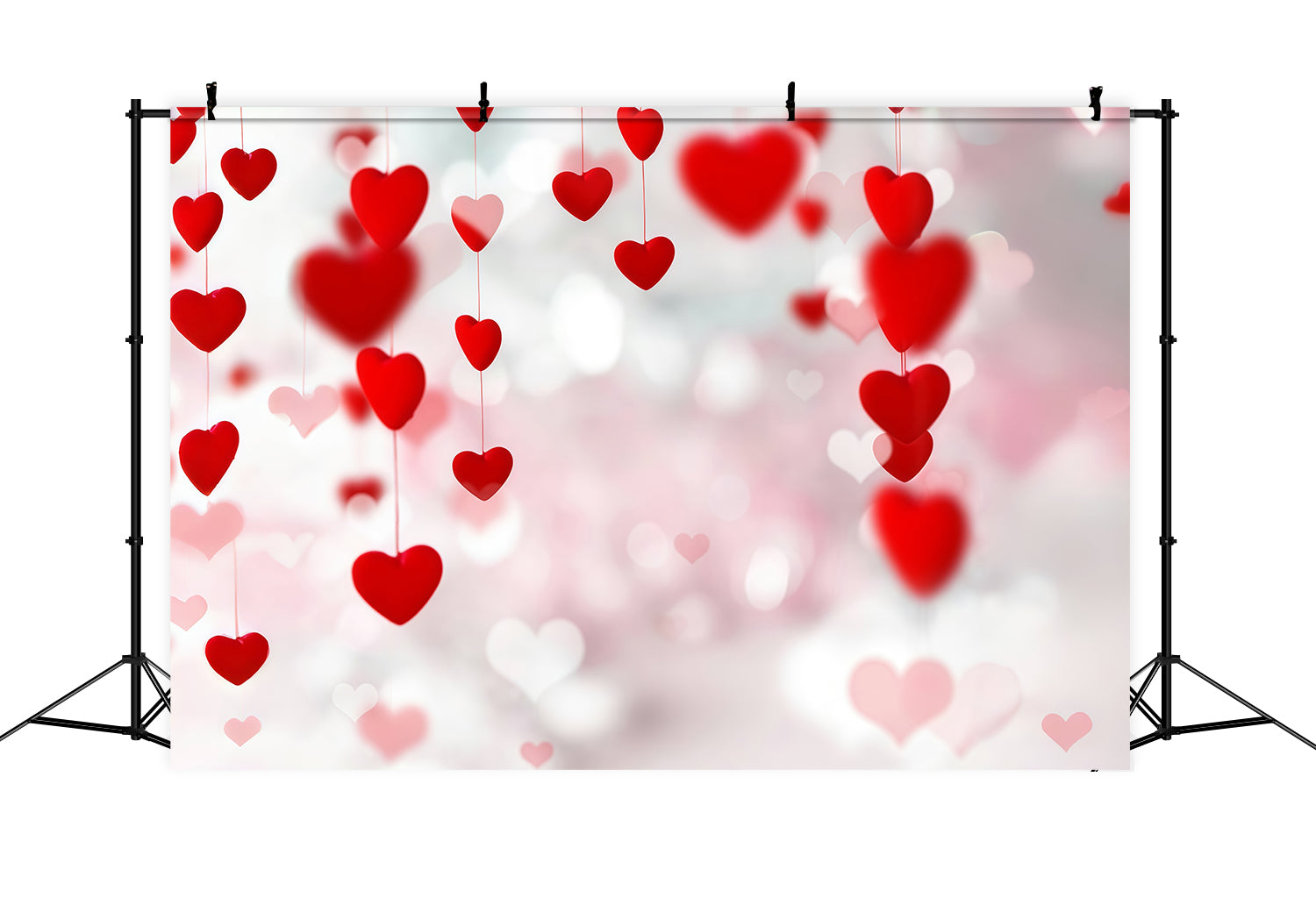 Valentinstag-Fotohintergrund Schwebende rote Herzen Bokeh-Stränge Valentinstag-Fotohintergrund MRR9-96