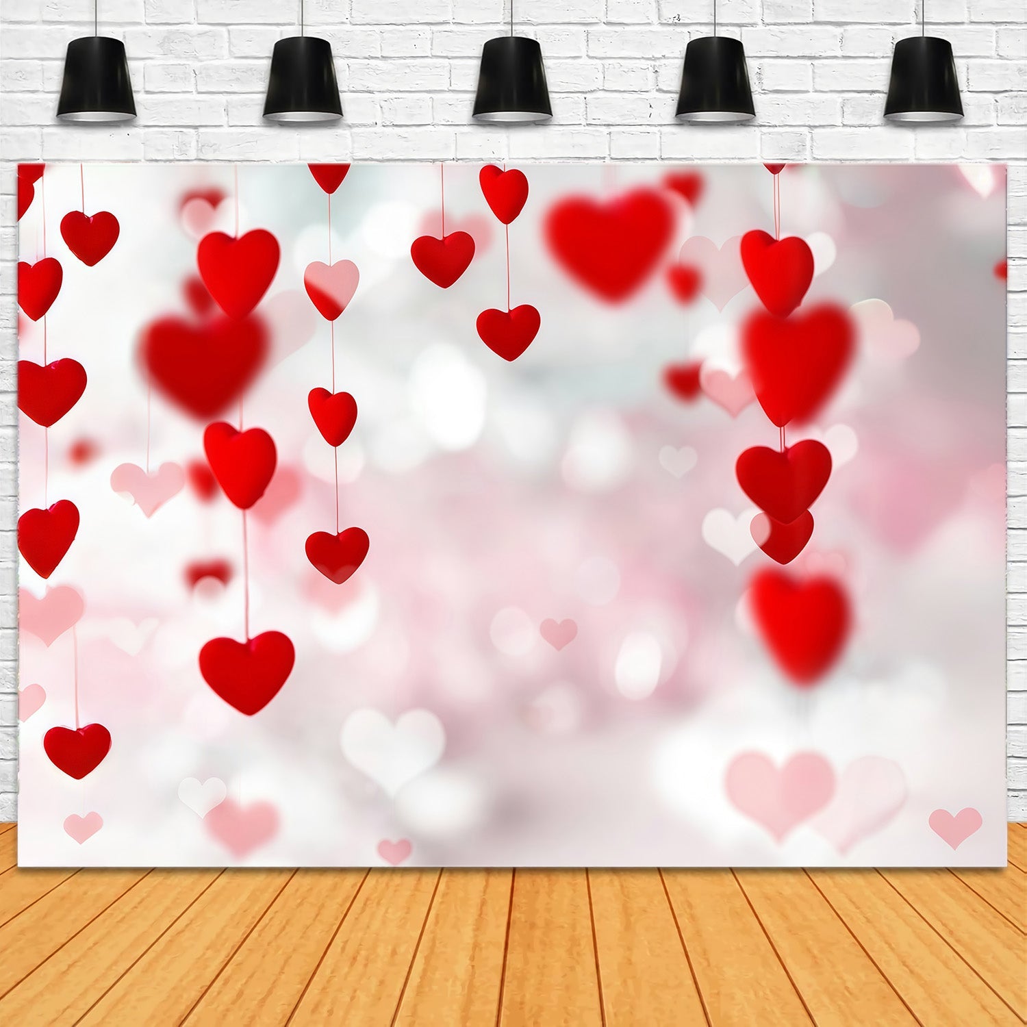 Valentinstag-Fotohintergrund Schwebende rote Herzen Bokeh-Stränge Valentinstag-Fotohintergrund MRR9-96