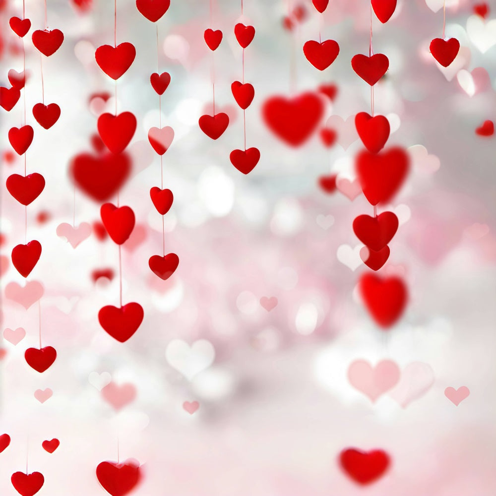Valentinstag-Fotohintergrund Schwebende rote Herzen Bokeh-Stränge Valentinstag-Fotohintergrund MRR9-96