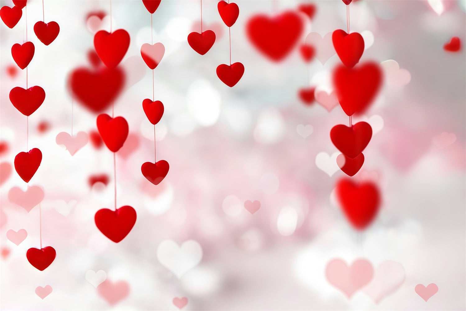 Valentinstag-Fotohintergrund Schwebende rote Herzen Bokeh-Stränge Valentinstag-Fotohintergrund MRR9-96
