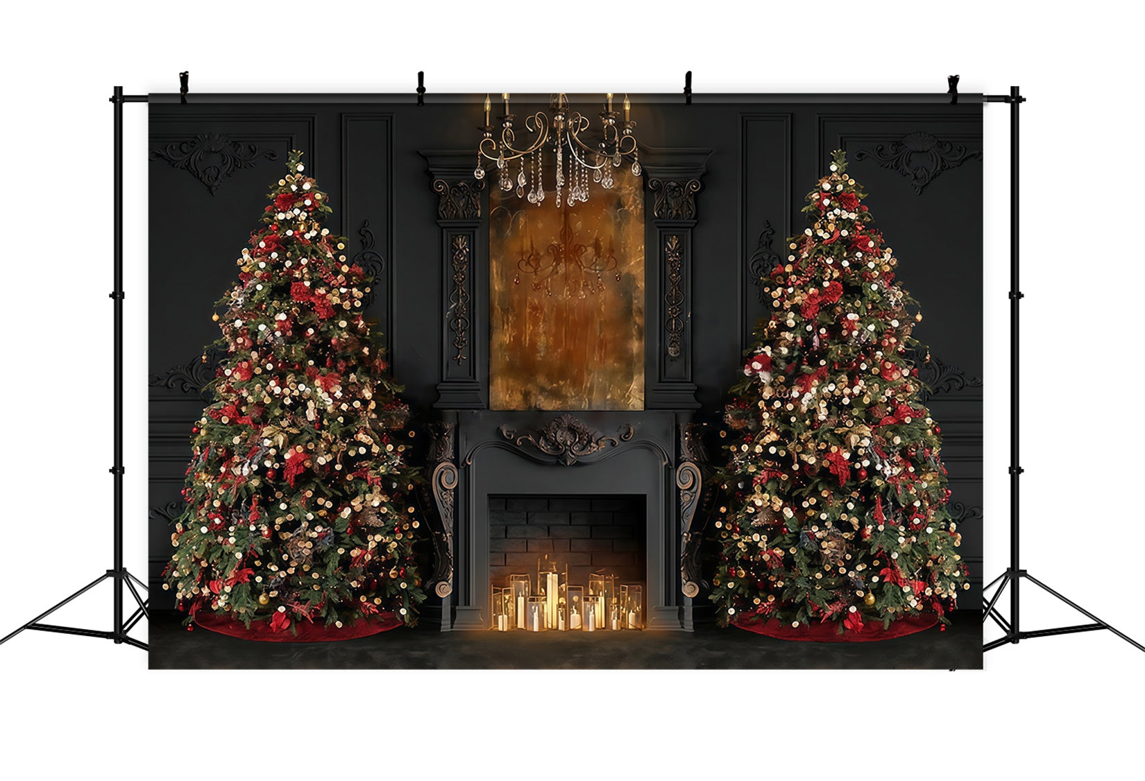 Weihnachts-Kamin-Fotohintergrund Elegante Bäume Kaminlicht Weihnachts-Fotohintergrund MRR9-99