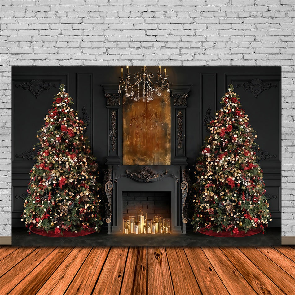 Weihnachts-Kamin-Fotohintergrund Elegante Bäume Kaminlicht Weihnachts-Fotohintergrund MRR9-99